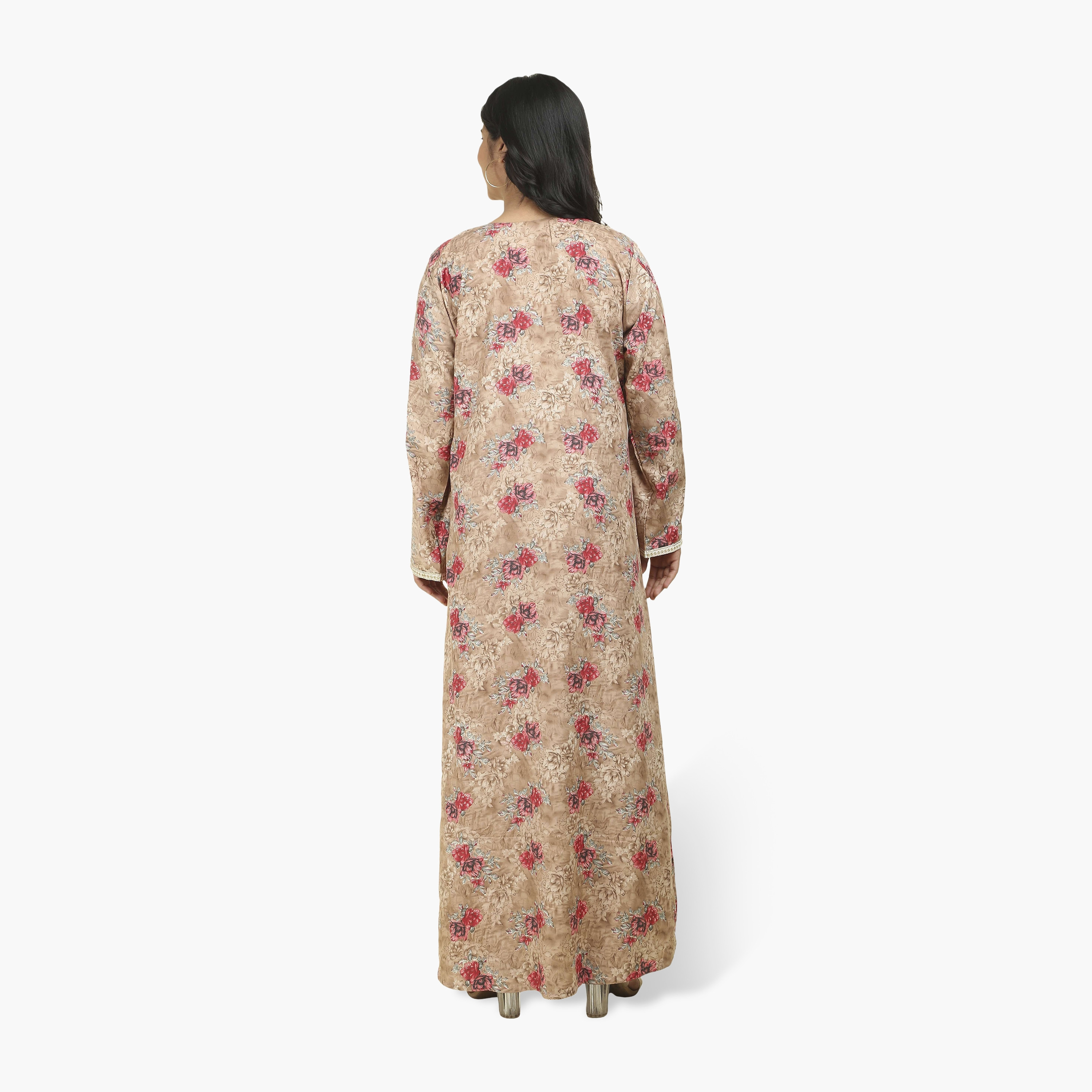 جلابية نسائية بصدرية مطرزة وطبعة زهور من هنا أند سارة-women-arabicclothing-jalabiyas-image-5