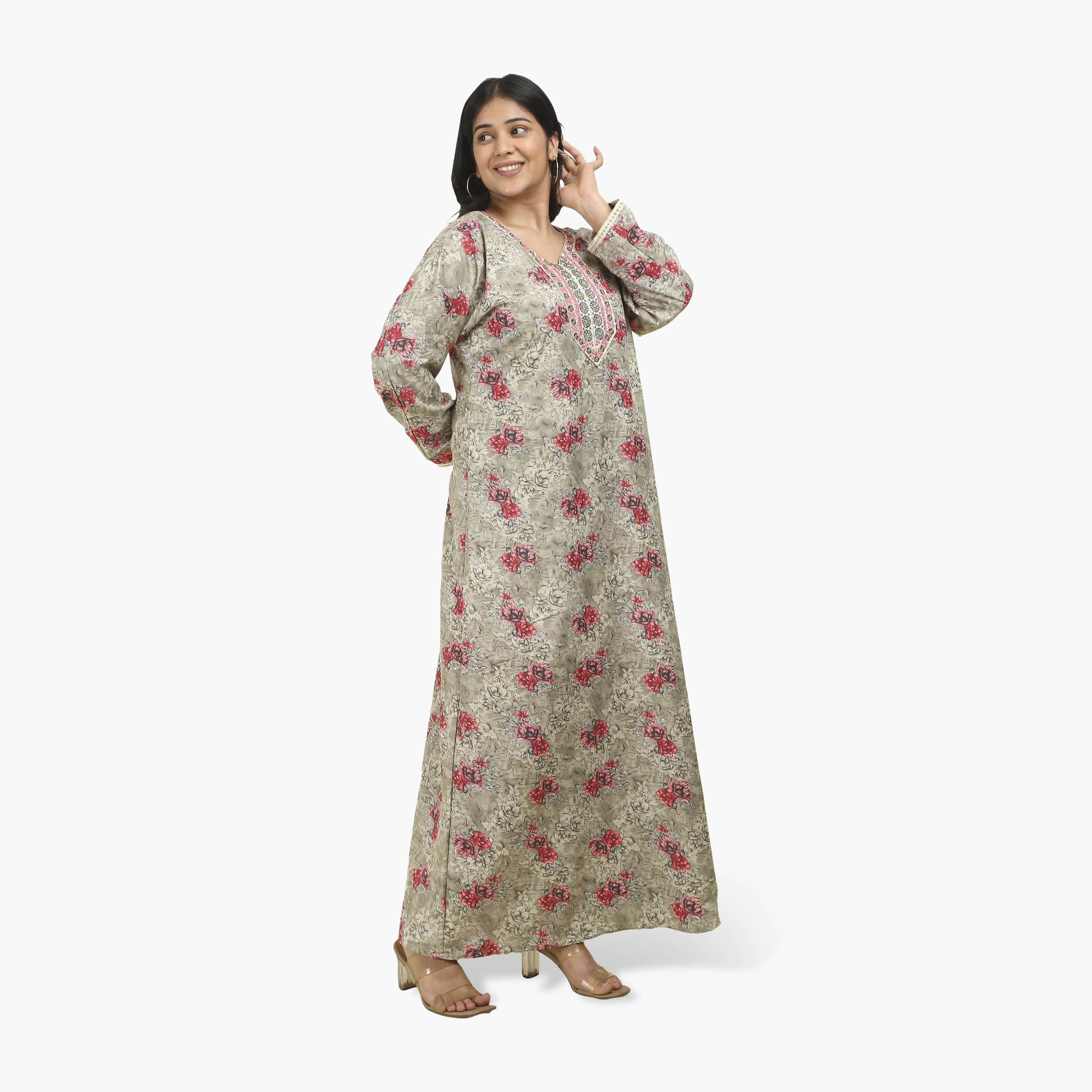 جلابية نسائية بصدرية مطرزة وطبعة زهور من هنا أند سارة-women-arabicclothing-jalabiyas-image-14