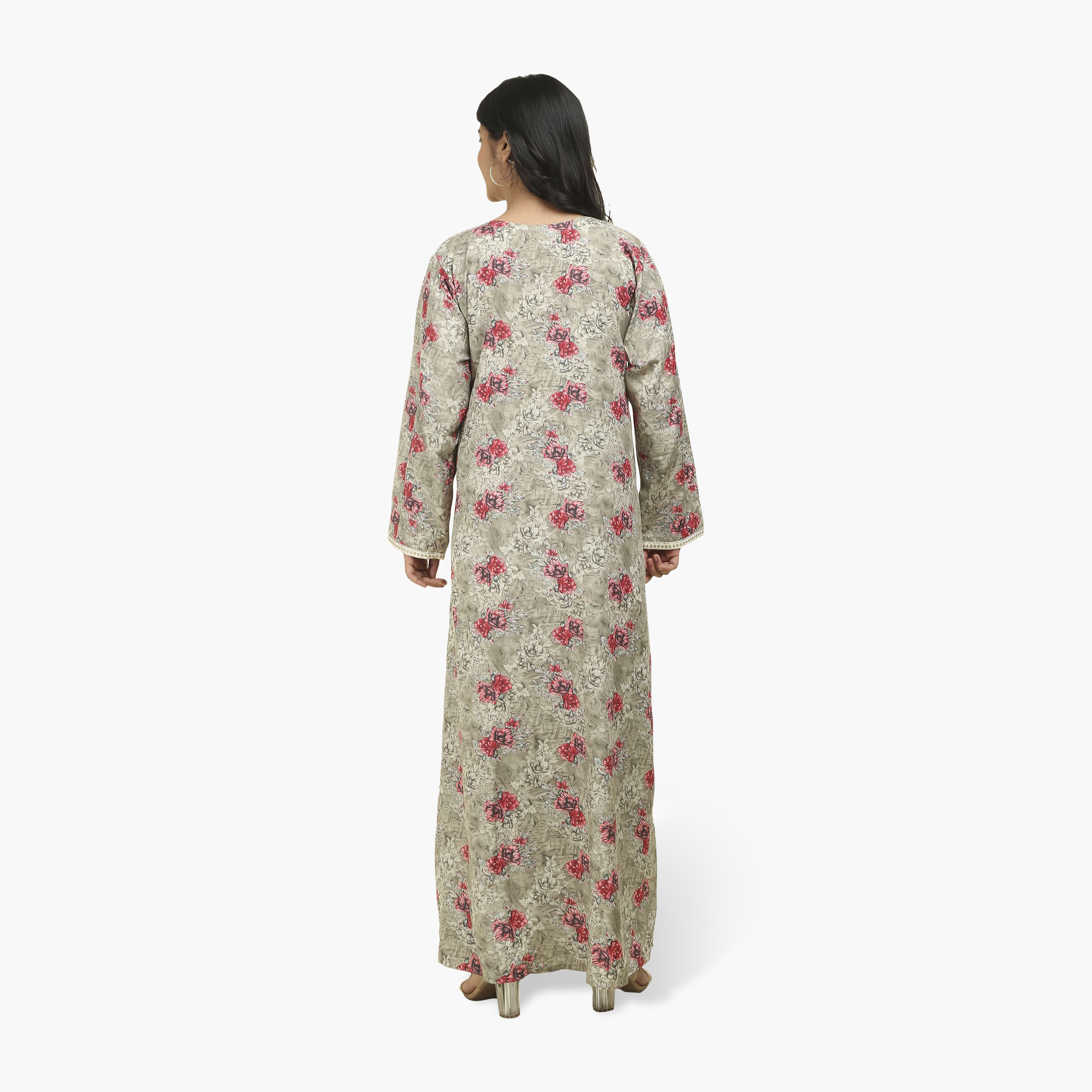 جلابية نسائية بصدرية مطرزة وطبعة زهور من هنا أند سارة-women-arabicclothing-jalabiyas-image-15