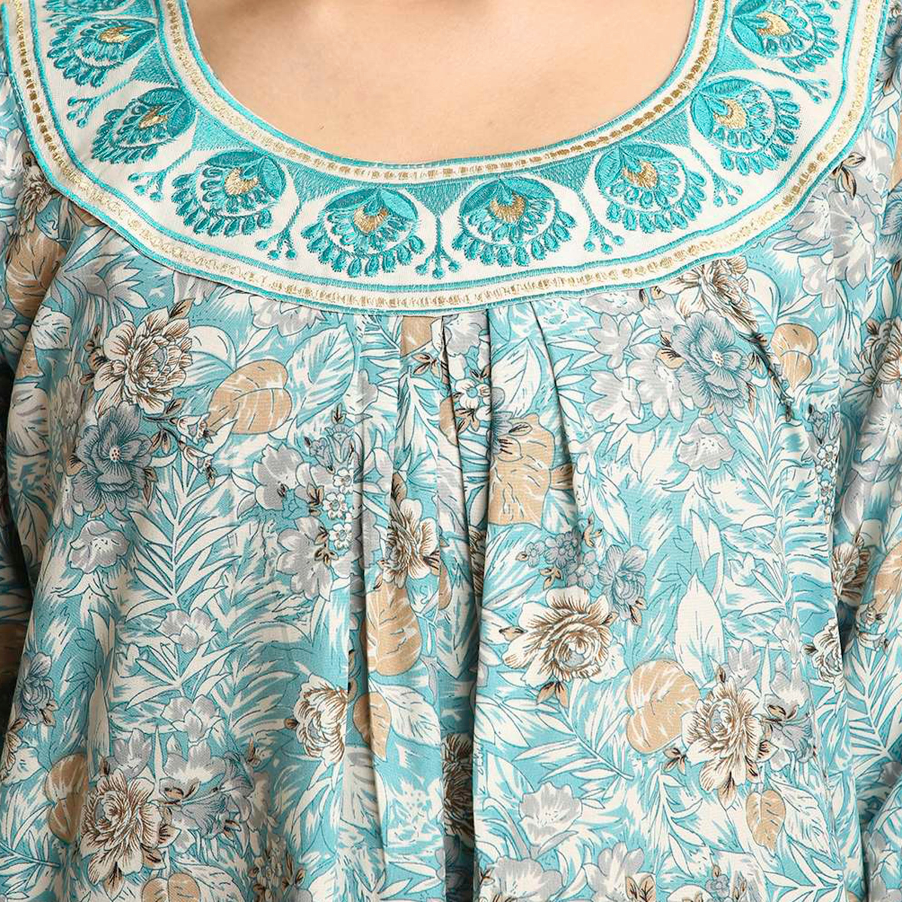 HanaandSara Floral Print Embroidered Neck Women's Jalabiya-women-arabicclothing-jalabiyas-image-2