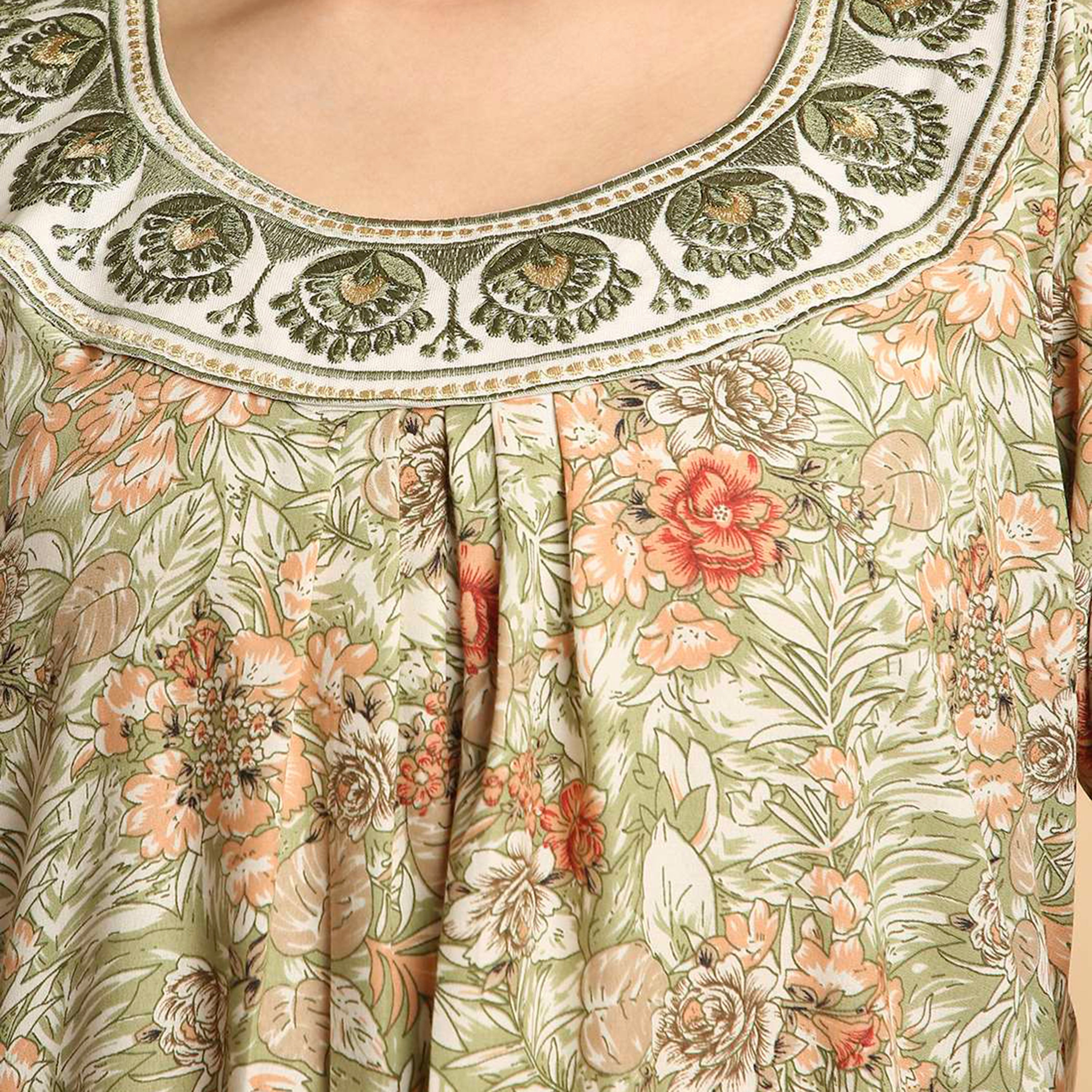 HanaandSara Floral Print Embroidered Neck Women's Jalabiya-women-arabicclothing-jalabiyas-image-7