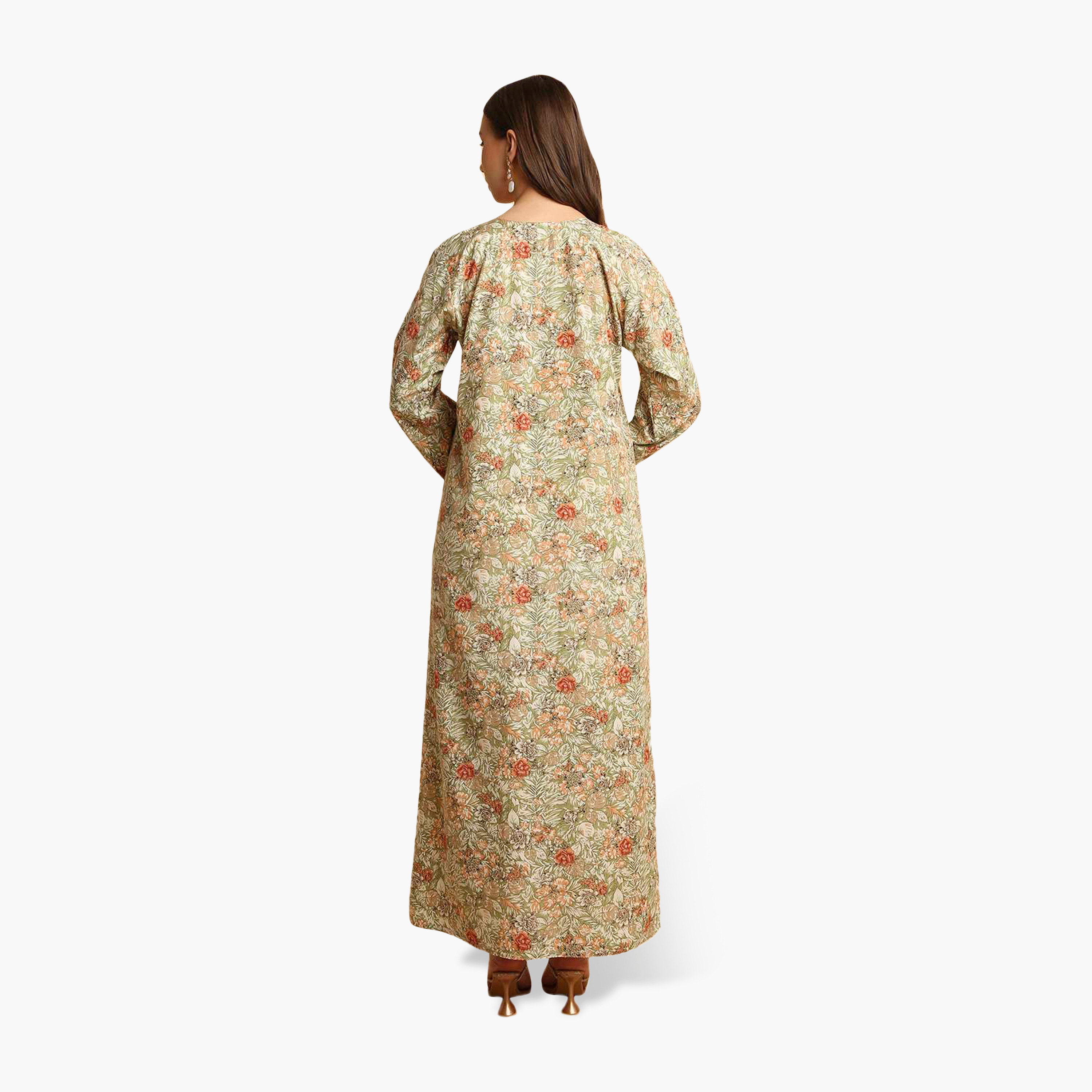 HanaandSara Floral Print Embroidered Neck Women's Jalabiya-women-arabicclothing-jalabiyas-image-10