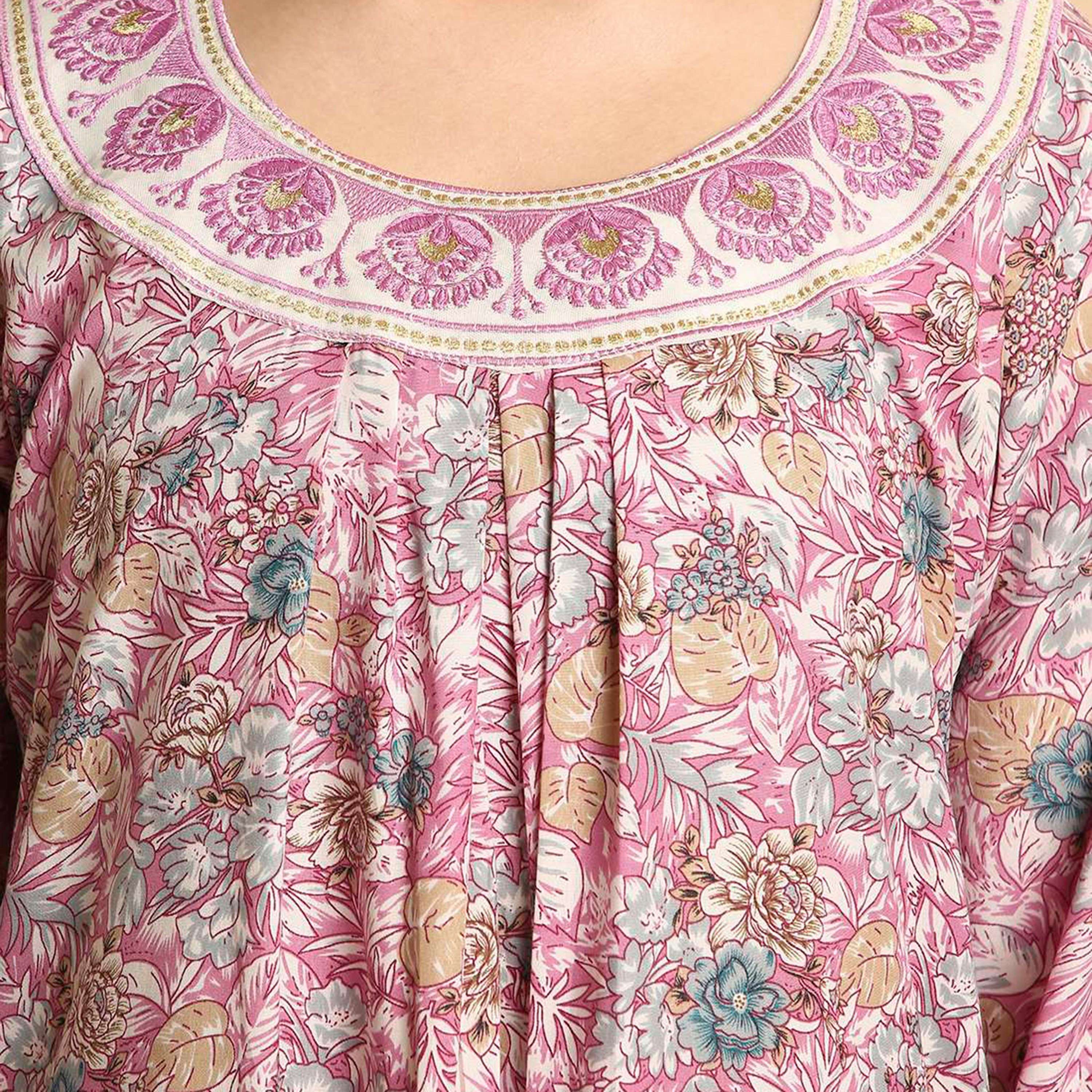 HanaandSara Floral Print Embroidered Neck Women's Jalabiya-women-arabicclothing-jalabiyas-image-12