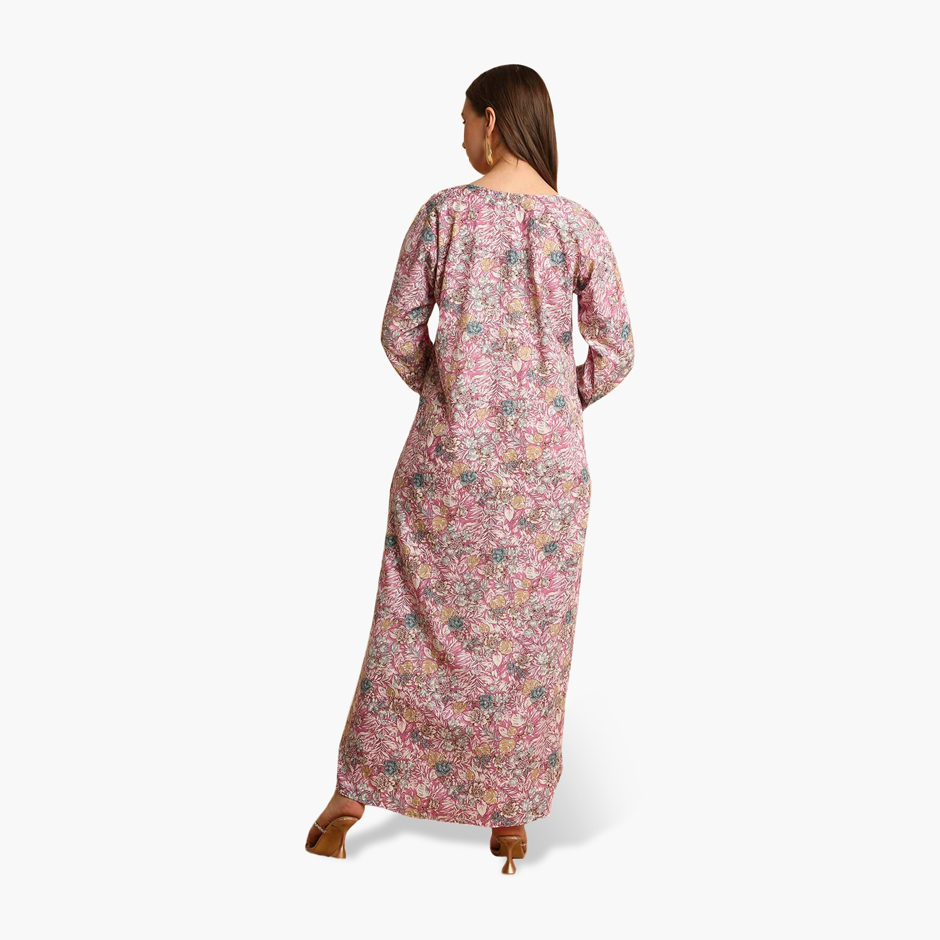 HanaandSara Floral Print Embroidered Neck Women's Jalabiya-women-arabicclothing-jalabiyas-image-15