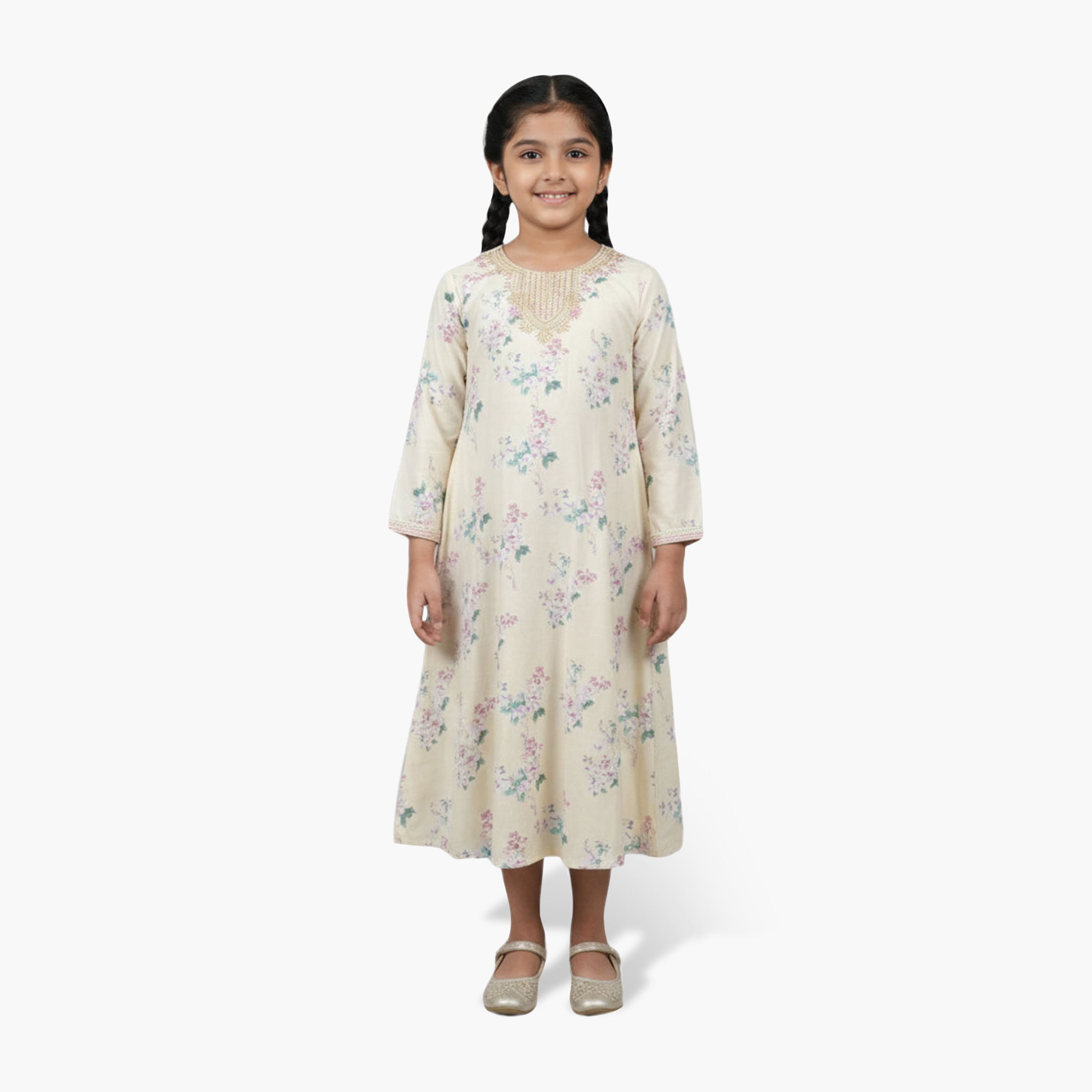 جلابية بناتي بصدرية مطرزة وطبعة زهور من هنا أند سارة-girls-arabicclothing-jalabiyas-image-1