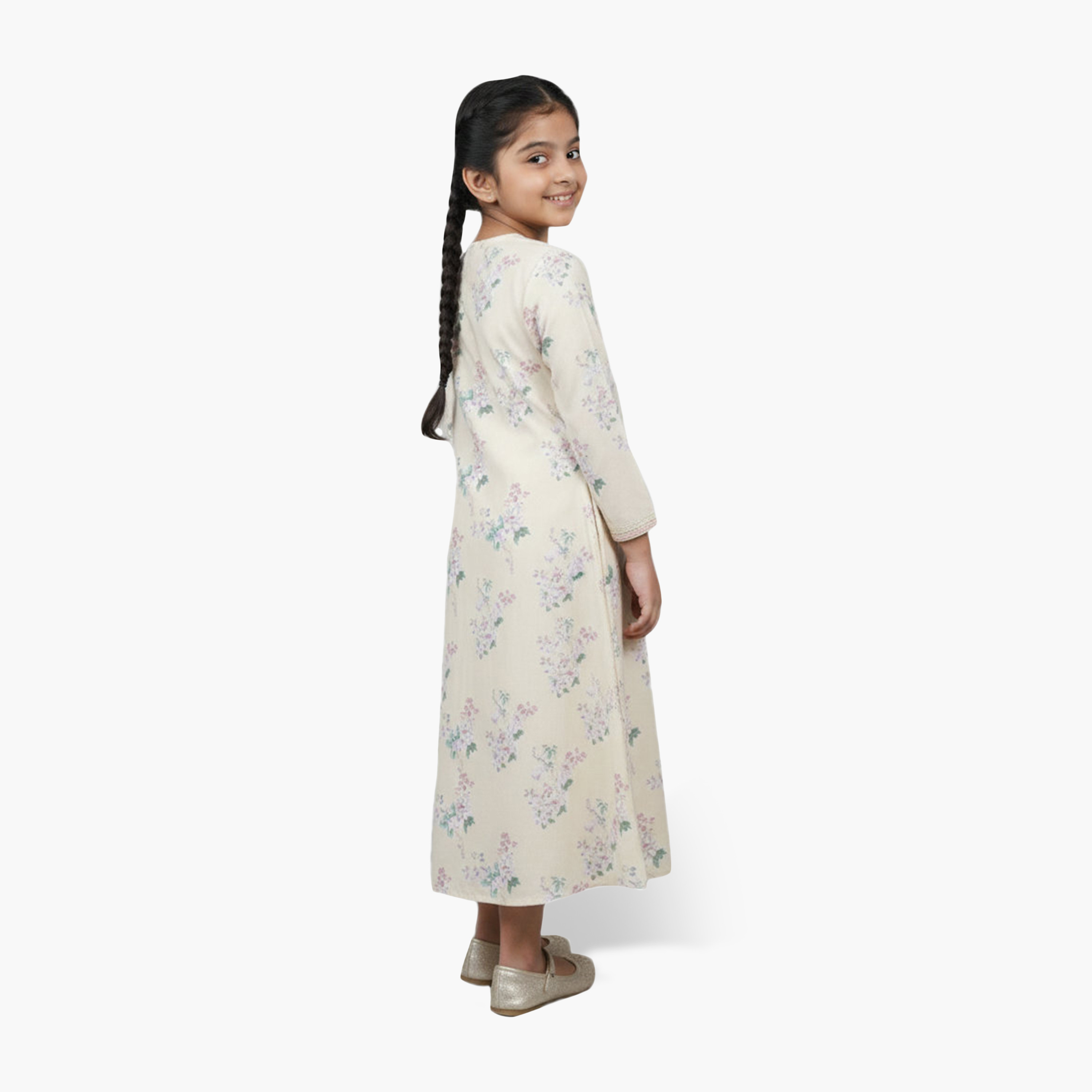 جلابية بناتي بصدرية مطرزة وطبعة زهور من هنا أند سارة-girls-arabicclothing-jalabiyas-image-4