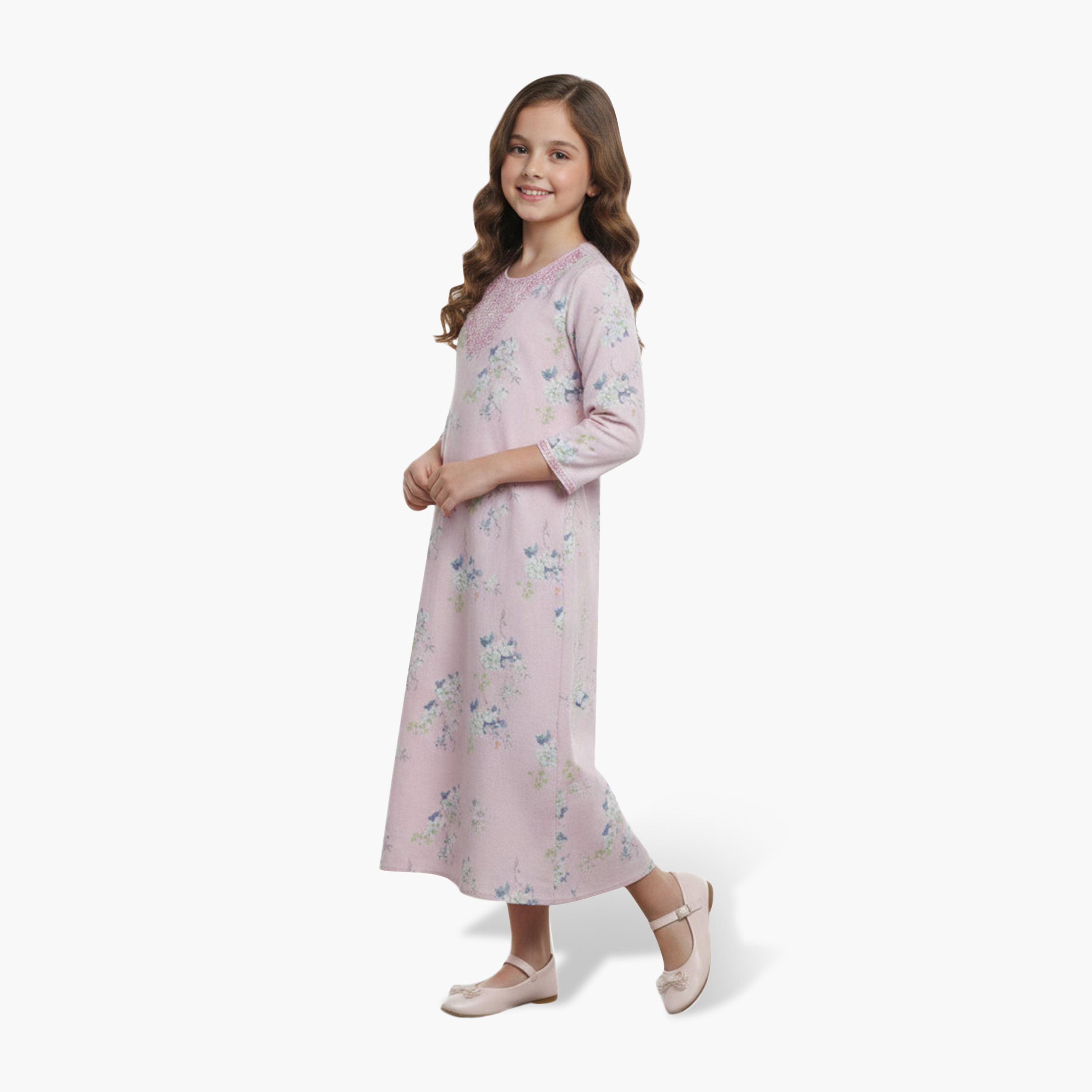 جلابية بناتي بصدرية مطرزة وطبعة زهور من هنا أند سارة-girls-arabicclothing-jalabiyas-image-6