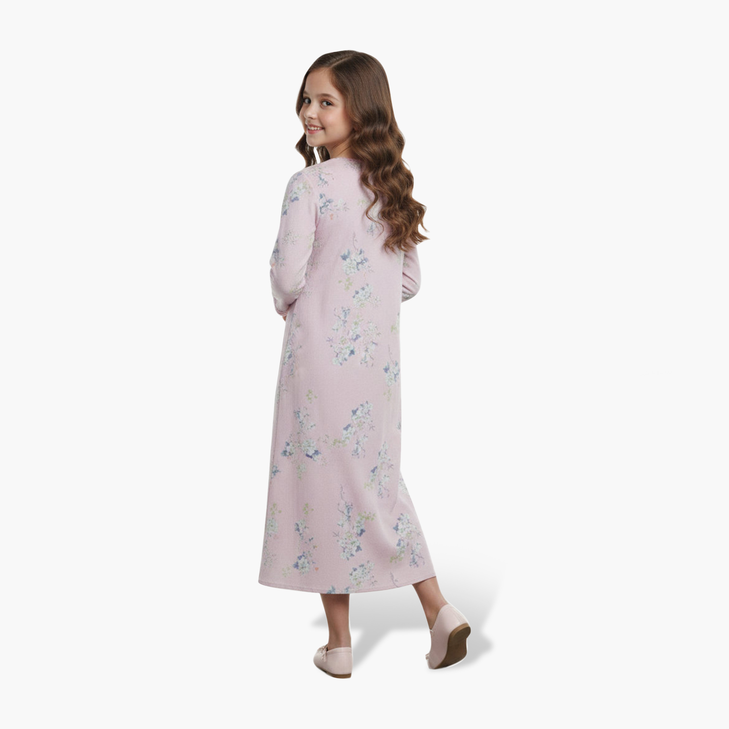 جلابية بناتي بصدرية مطرزة وطبعة زهور من هنا أند سارة-girls-arabicclothing-jalabiyas-image-8