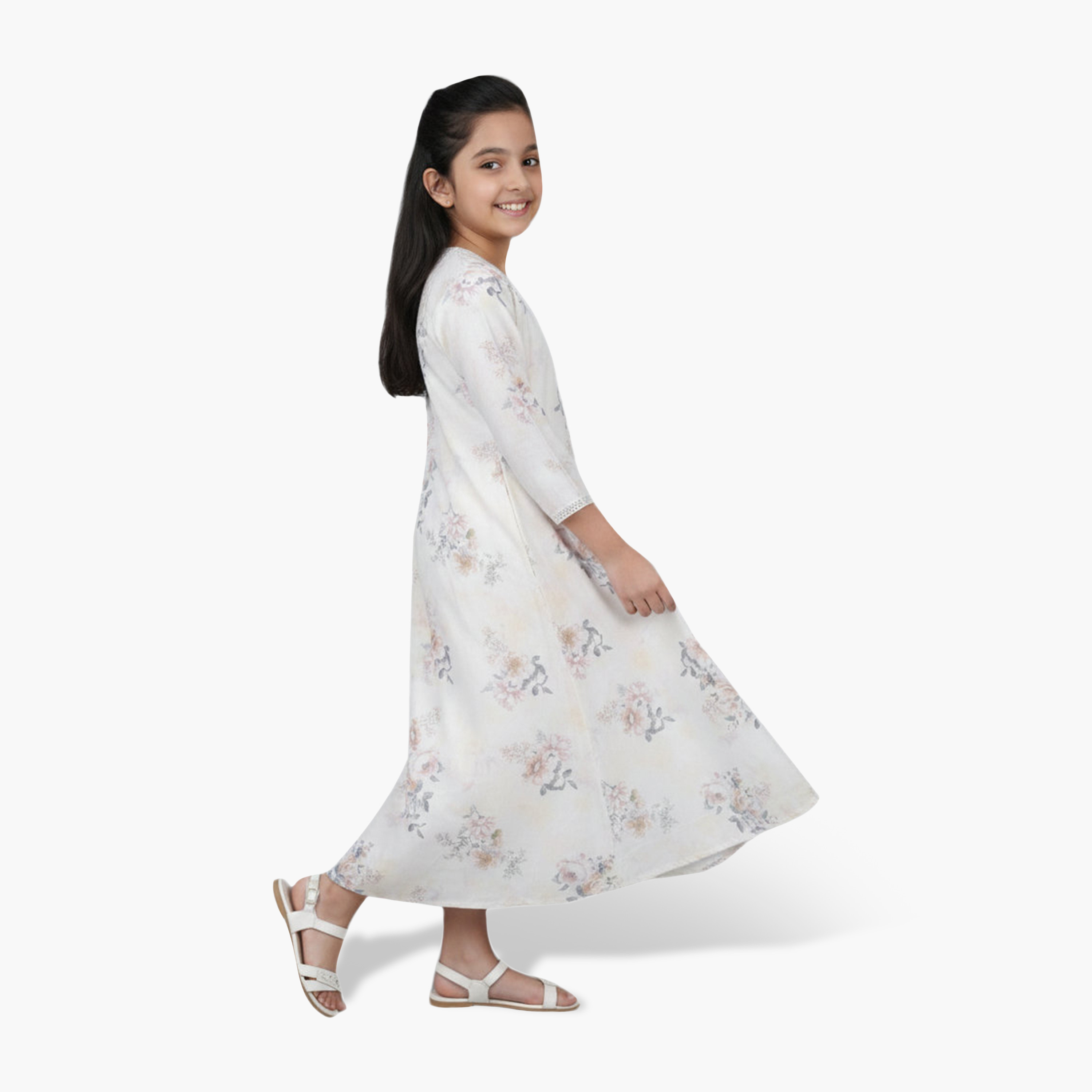 HanaandSara Floral Print Girls Jalabiya-girls-arabicclothing-jalabiyas-image-2