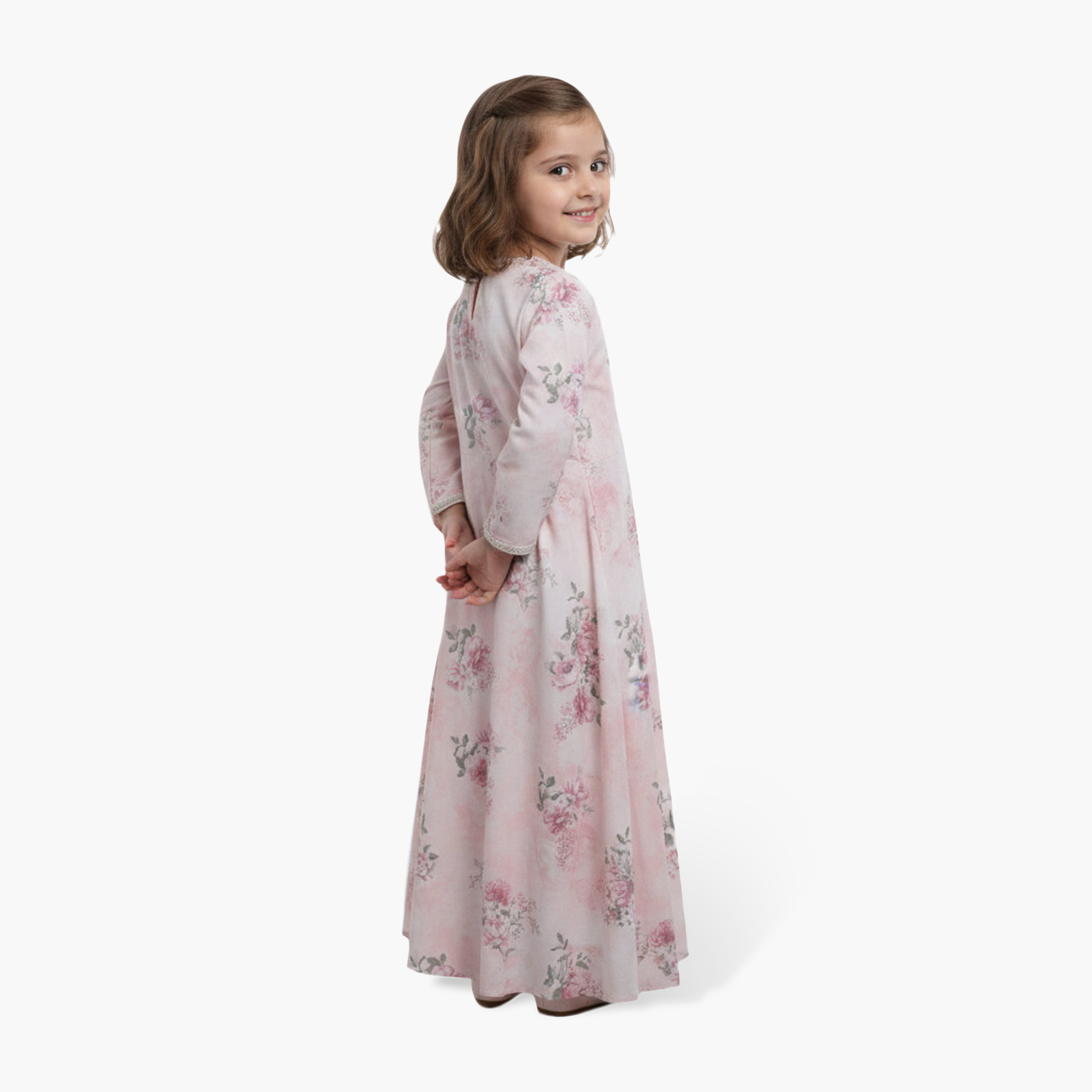 جلابية بناتي بطبعة زهور - وردي من هنا أند سارة-girls-arabicclothing-jalabiyas-image-4
