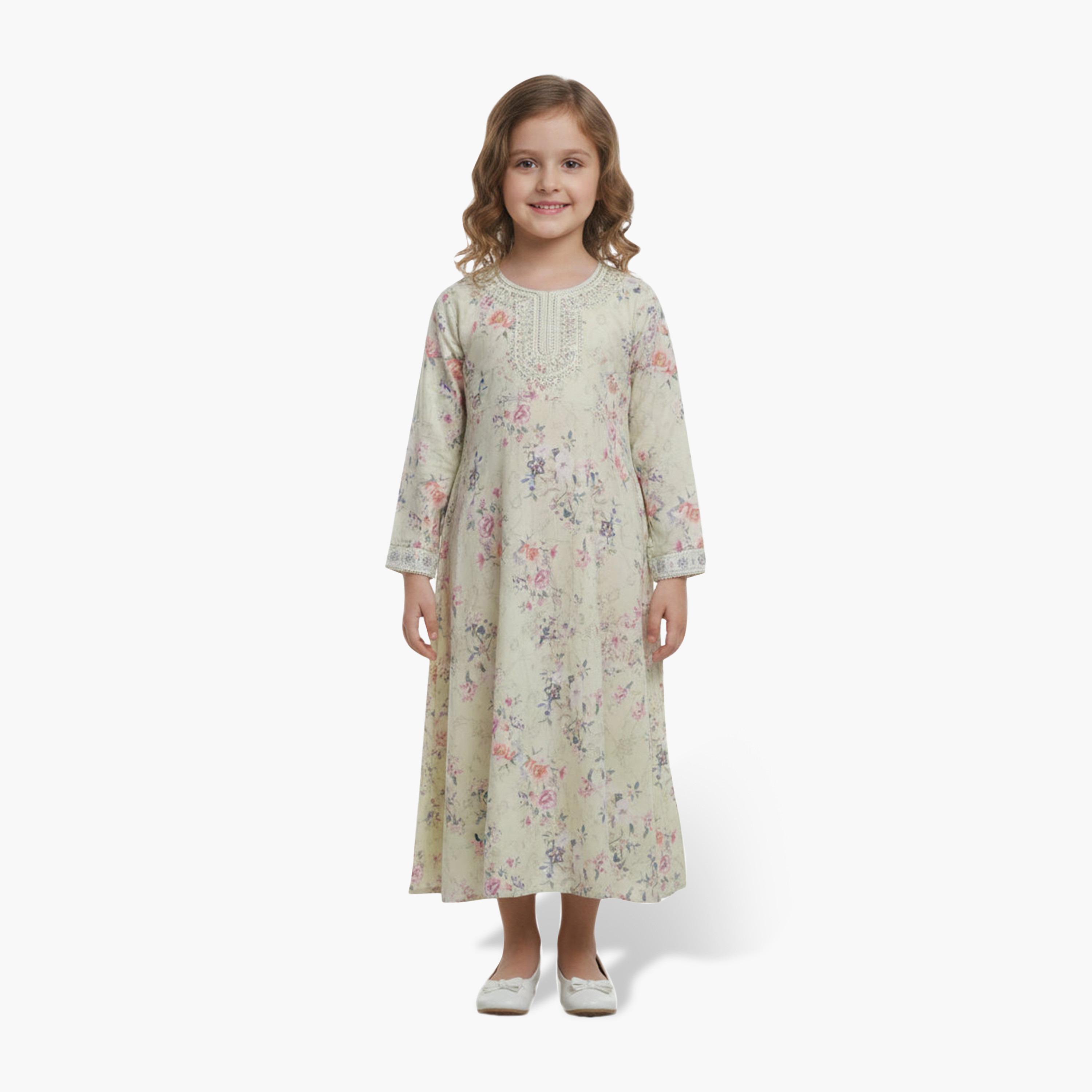 جلابية بناتي بصدرية مطرزة وطبعة زهور من هنا أند سارة-girls-arabicclothing-jalabiyas-image-9