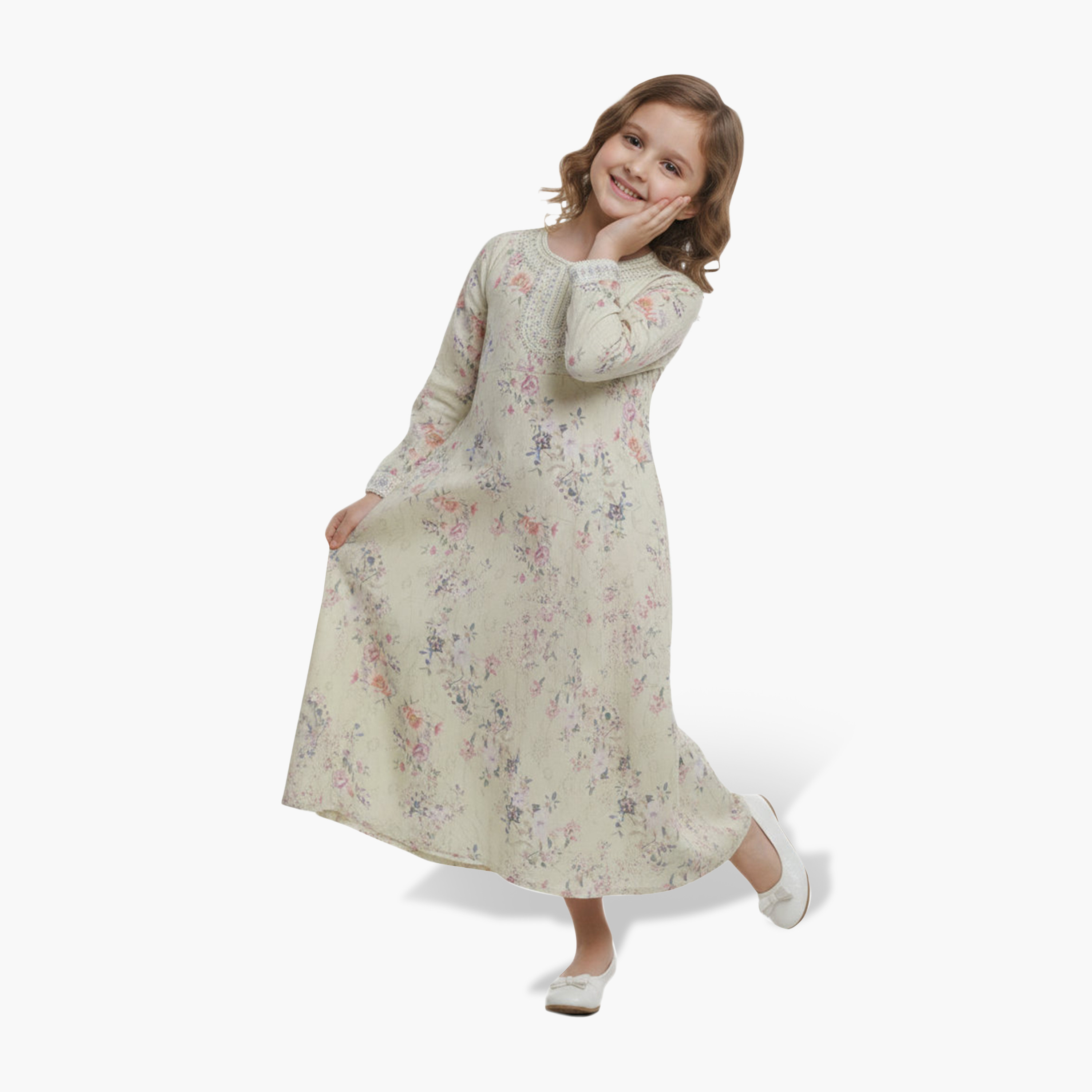 جلابية بناتي بصدرية مطرزة وطبعة زهور من هنا أند سارة-girls-arabicclothing-jalabiyas-image-10