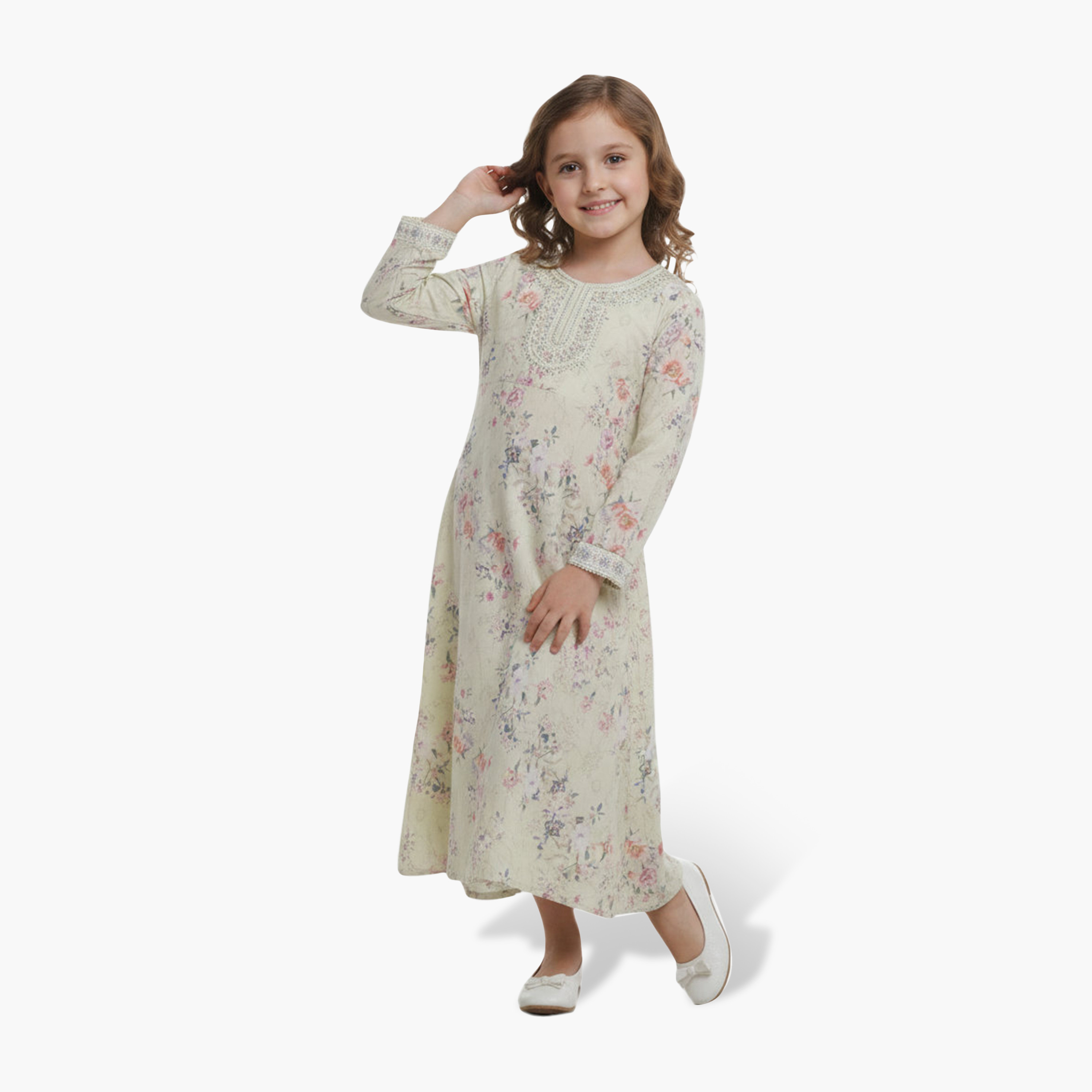 جلابية بناتي بصدرية مطرزة وطبعة زهور من هنا أند سارة-girls-arabicclothing-jalabiyas-image-11