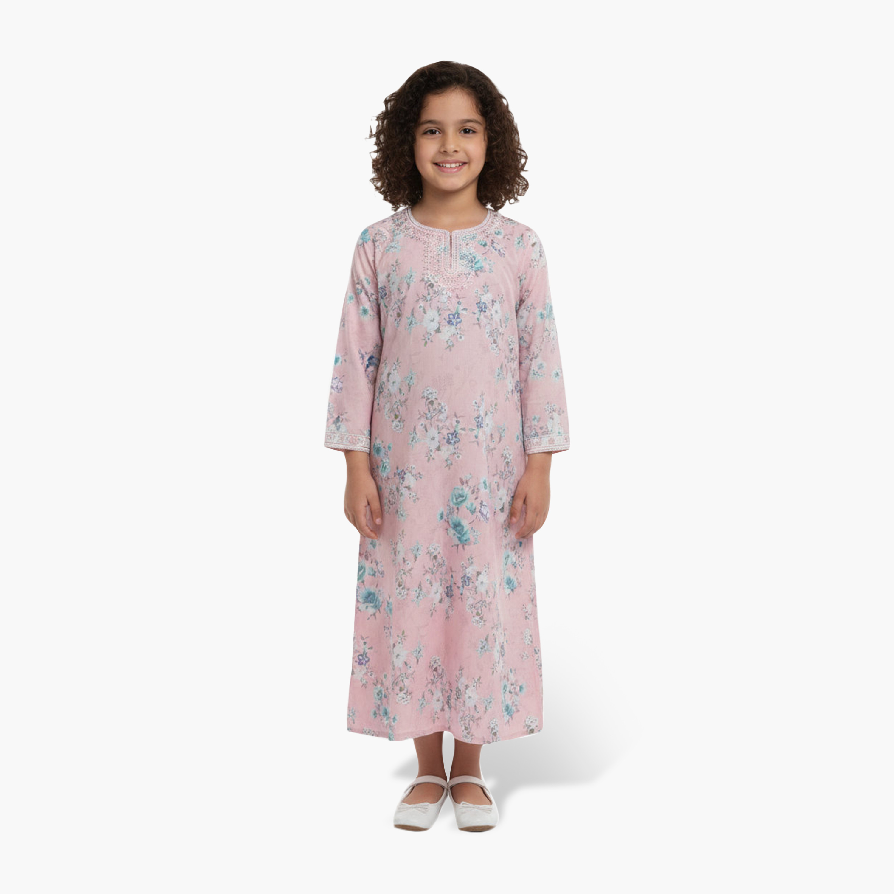 جلابية بناتي بصدرية مطرزة وطبعة زهور من هنا أند سارة-girls-arabicclothing-jalabiyas-image-5