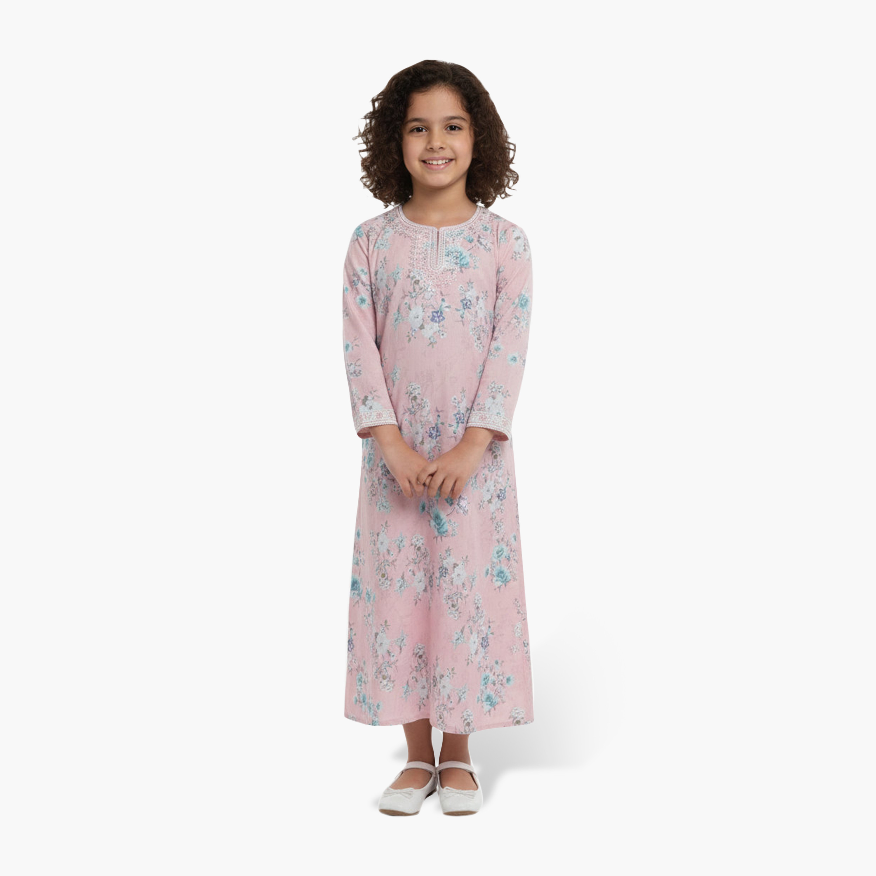جلابية بناتي بصدرية مطرزة وطبعة زهور من هنا أند سارة-girls-arabicclothing-jalabiyas-image-6