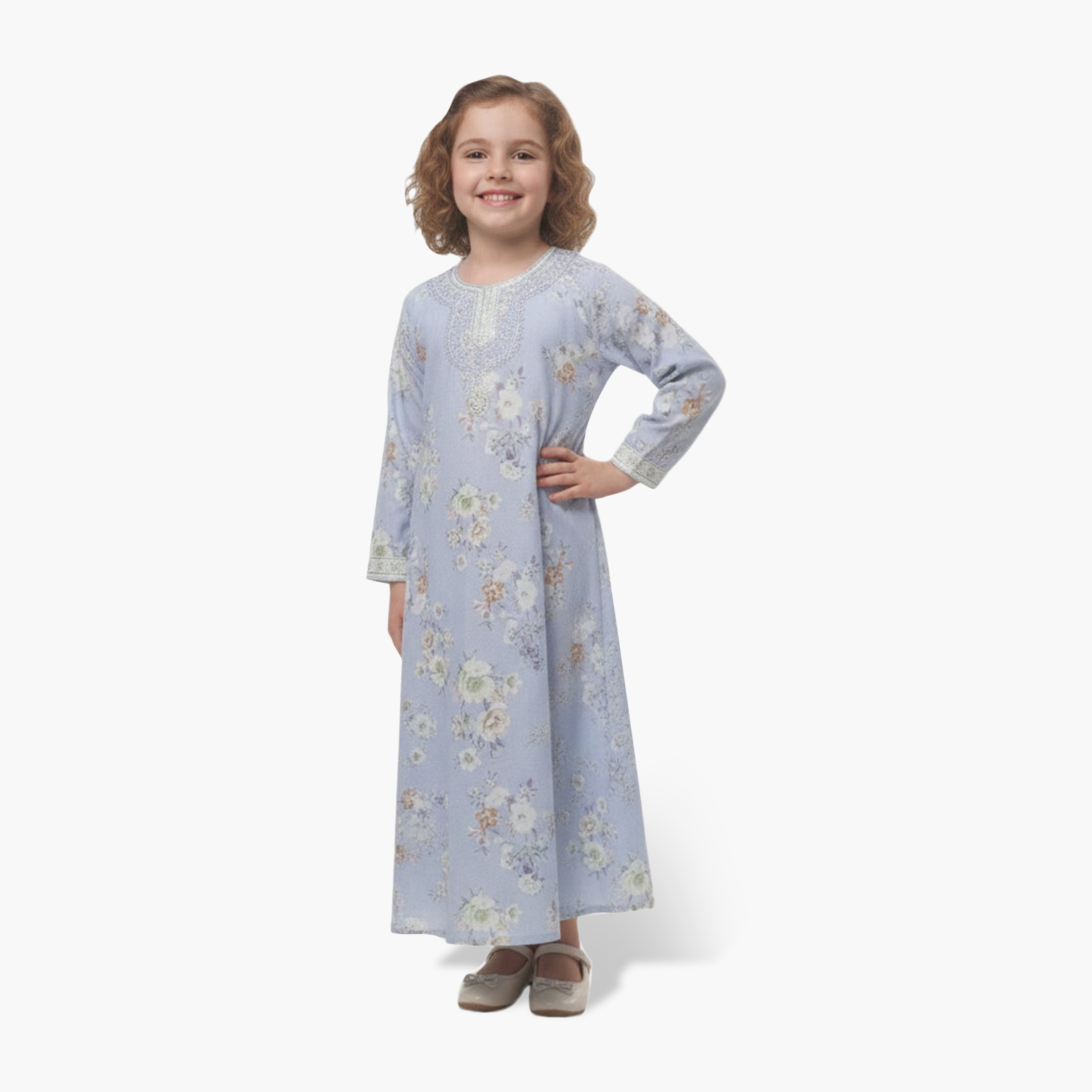 جلابية بناتي بصدرية مطرزة وطبعة زهور من هنا أند سارة-girls-arabicclothing-jalabiyas-image-2