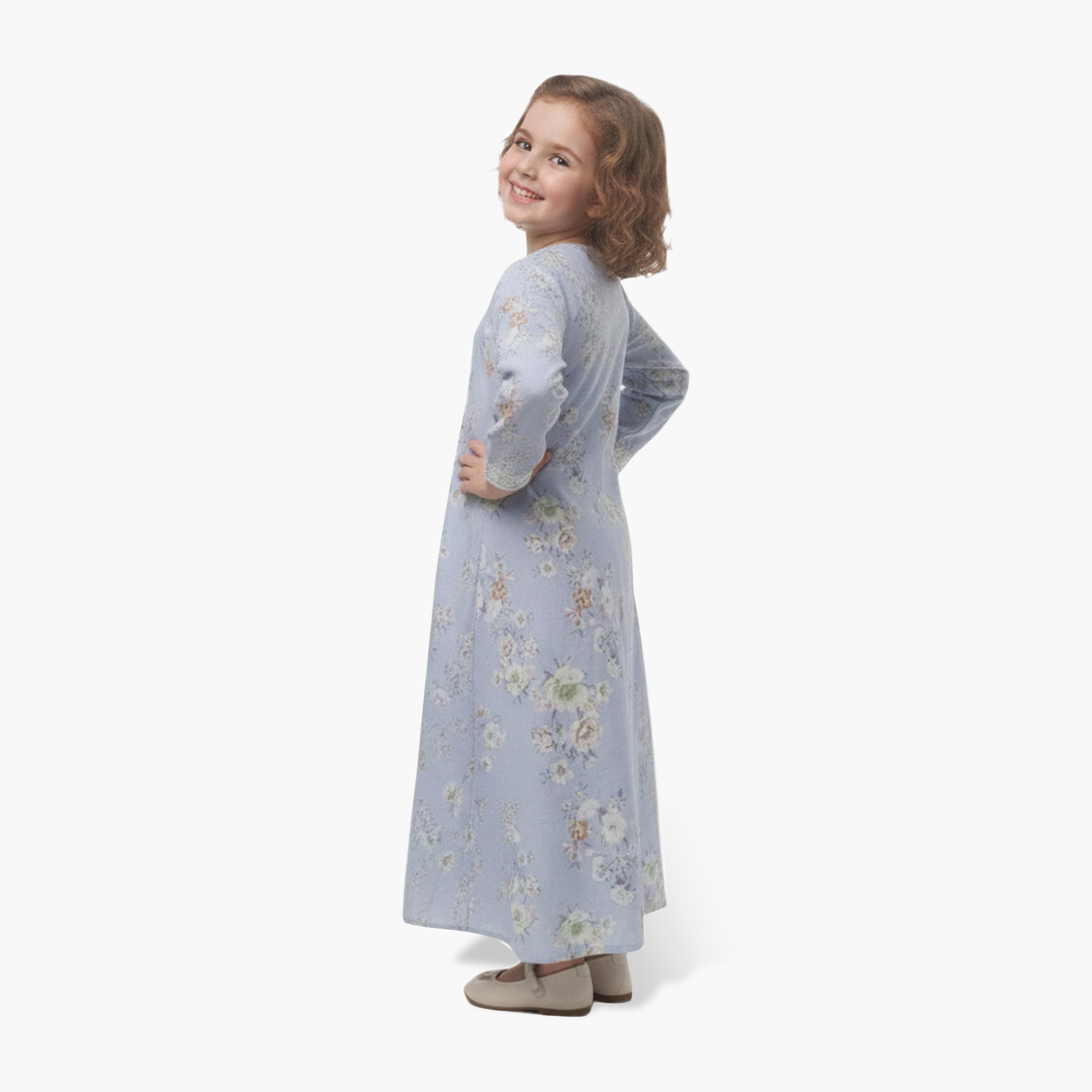 جلابية بناتي بصدرية مطرزة وطبعة زهور من هنا أند سارة-girls-arabicclothing-jalabiyas-image-4