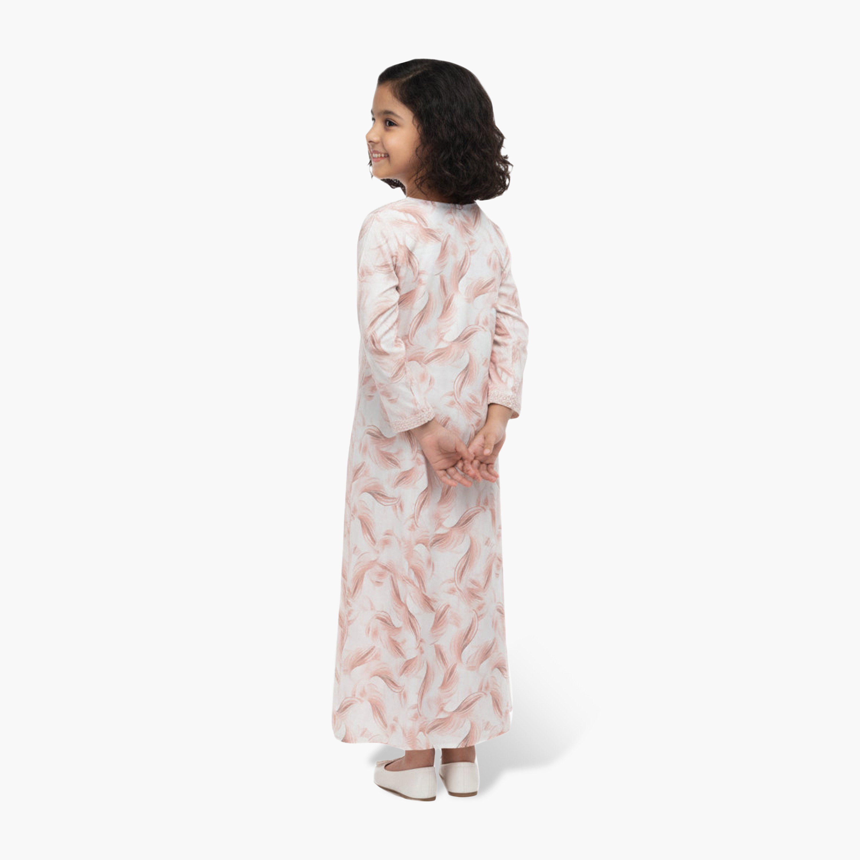 HanaandSara Abstract Feather Print Girls Jalabiya-girls-arabicclothing-jalabiyas-image-4