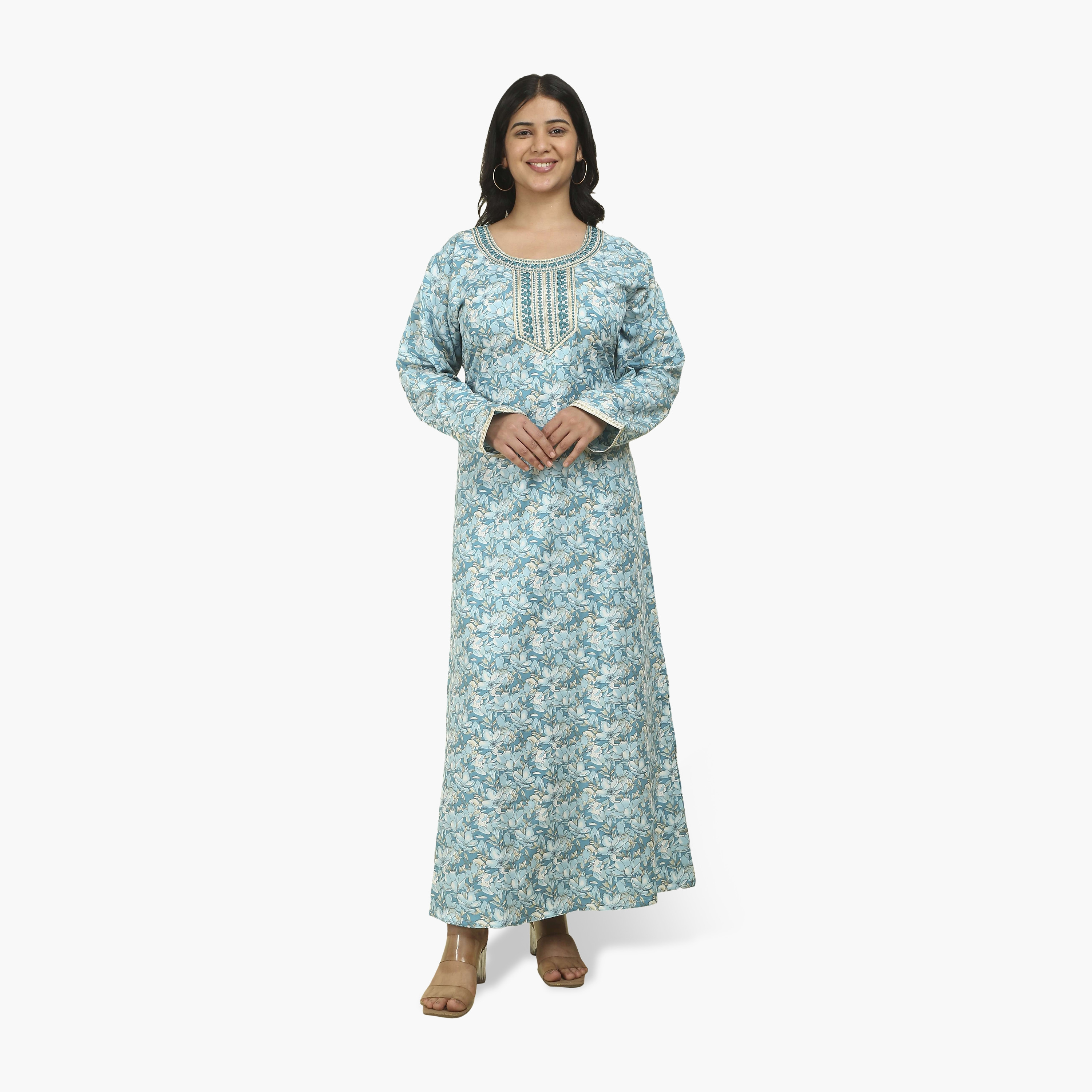 جلابية نسائية بصدرية مطرزة وطبعة زهور من هنا أند سارة-women-arabicclothing-jalabiyas-image-10