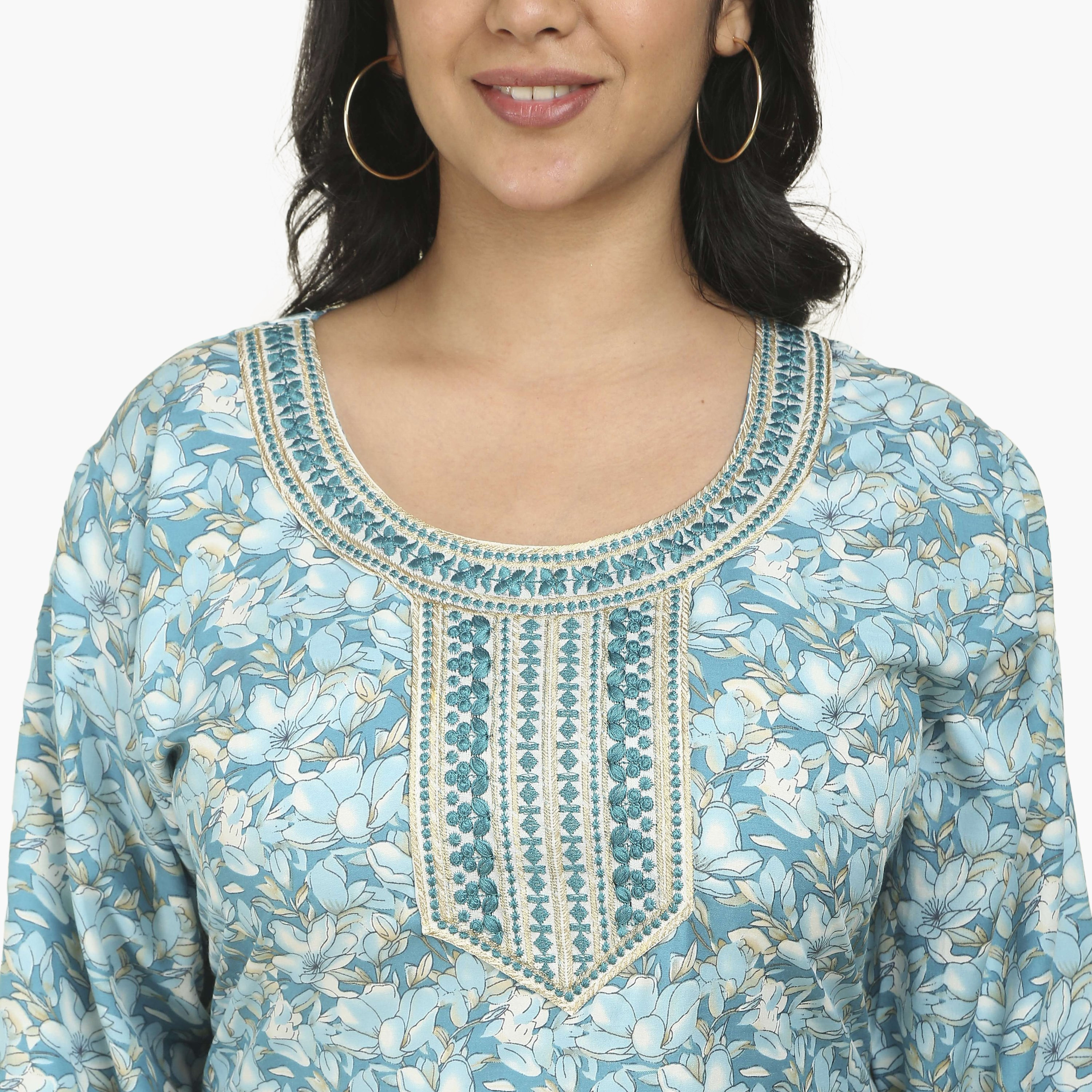 جلابية نسائية بصدرية مطرزة وطبعة زهور من هنا أند سارة-women-arabicclothing-jalabiyas-image-12