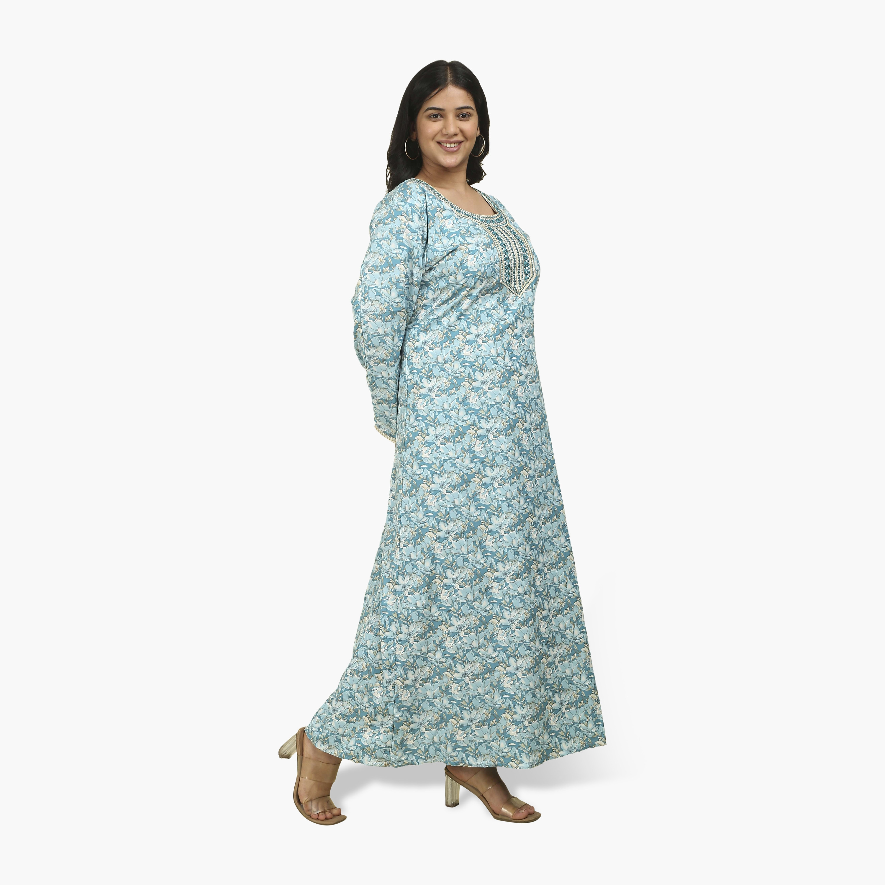 جلابية نسائية بصدرية مطرزة وطبعة زهور من هنا أند سارة-women-arabicclothing-jalabiyas-image-13