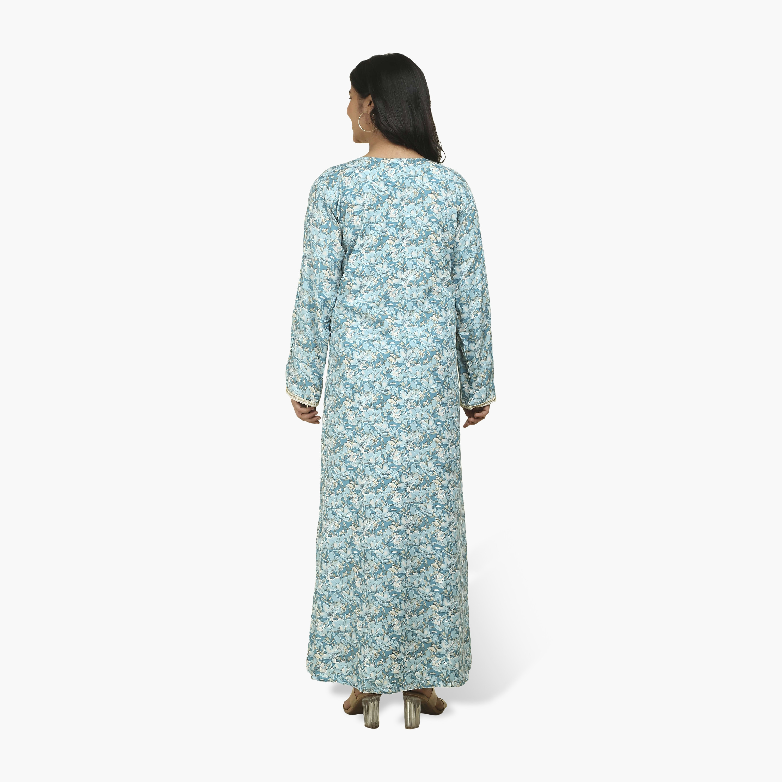 جلابية نسائية بصدرية مطرزة وطبعة زهور من هنا أند سارة-women-arabicclothing-jalabiyas-image-14