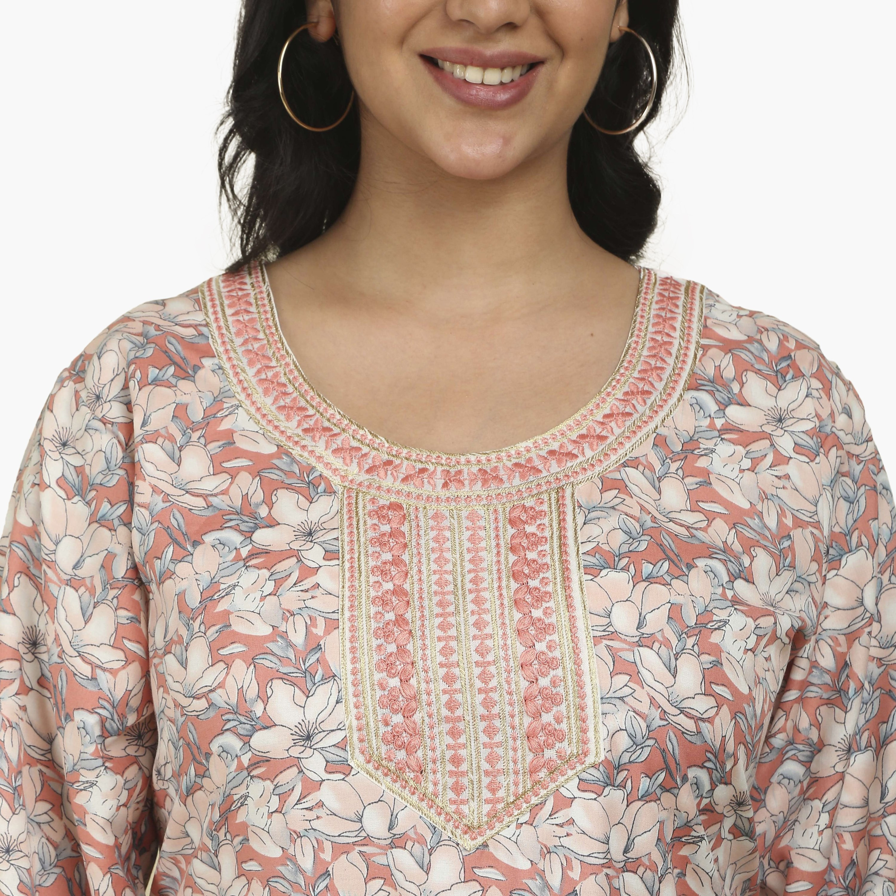 جلابية نسائية بصدرية مطرزة وطبعة زهور من هنا أند سارة-women-arabicclothing-jalabiyas-image-2