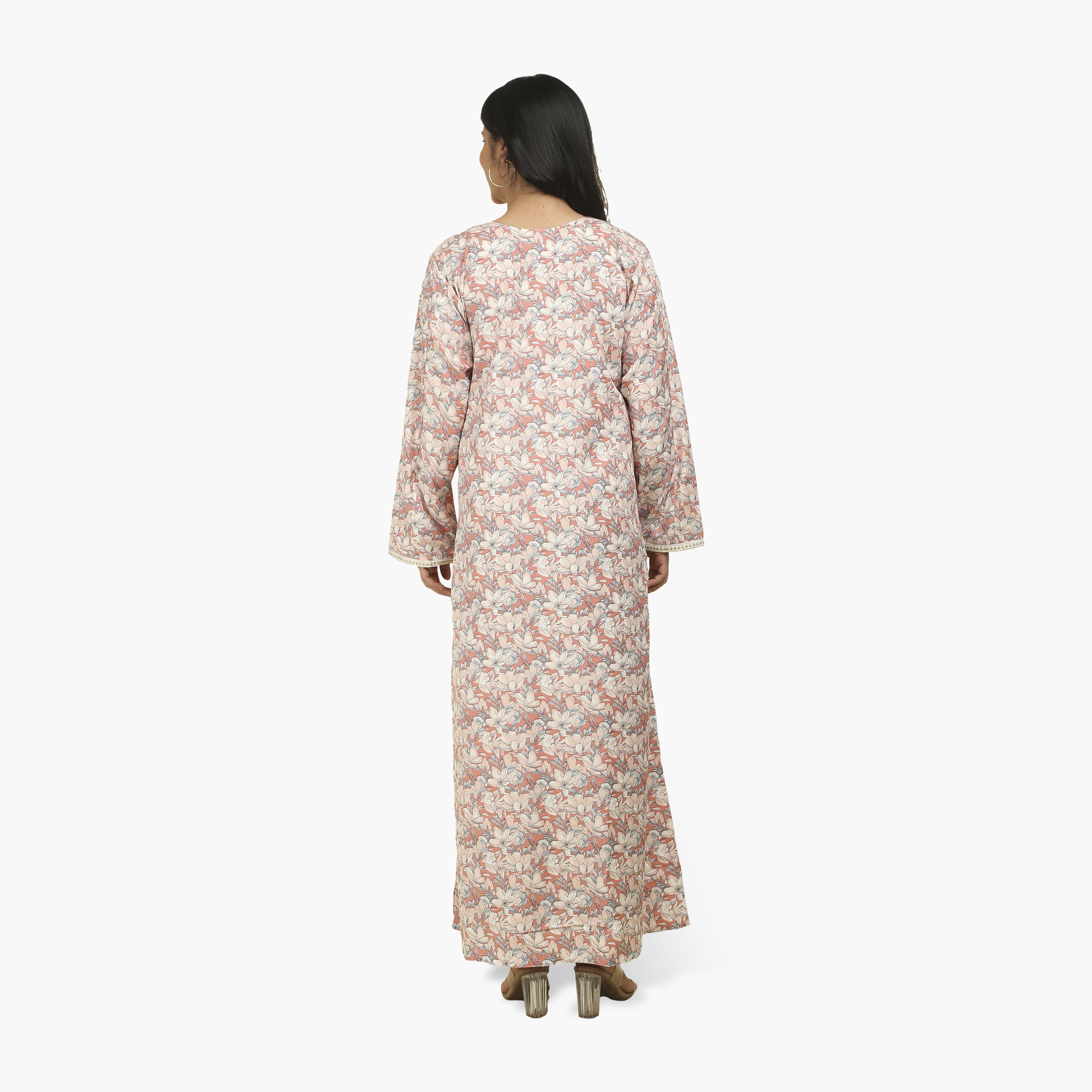 جلابية نسائية بصدرية مطرزة وطبعة زهور من هنا أند سارة-women-arabicclothing-jalabiyas-image-5