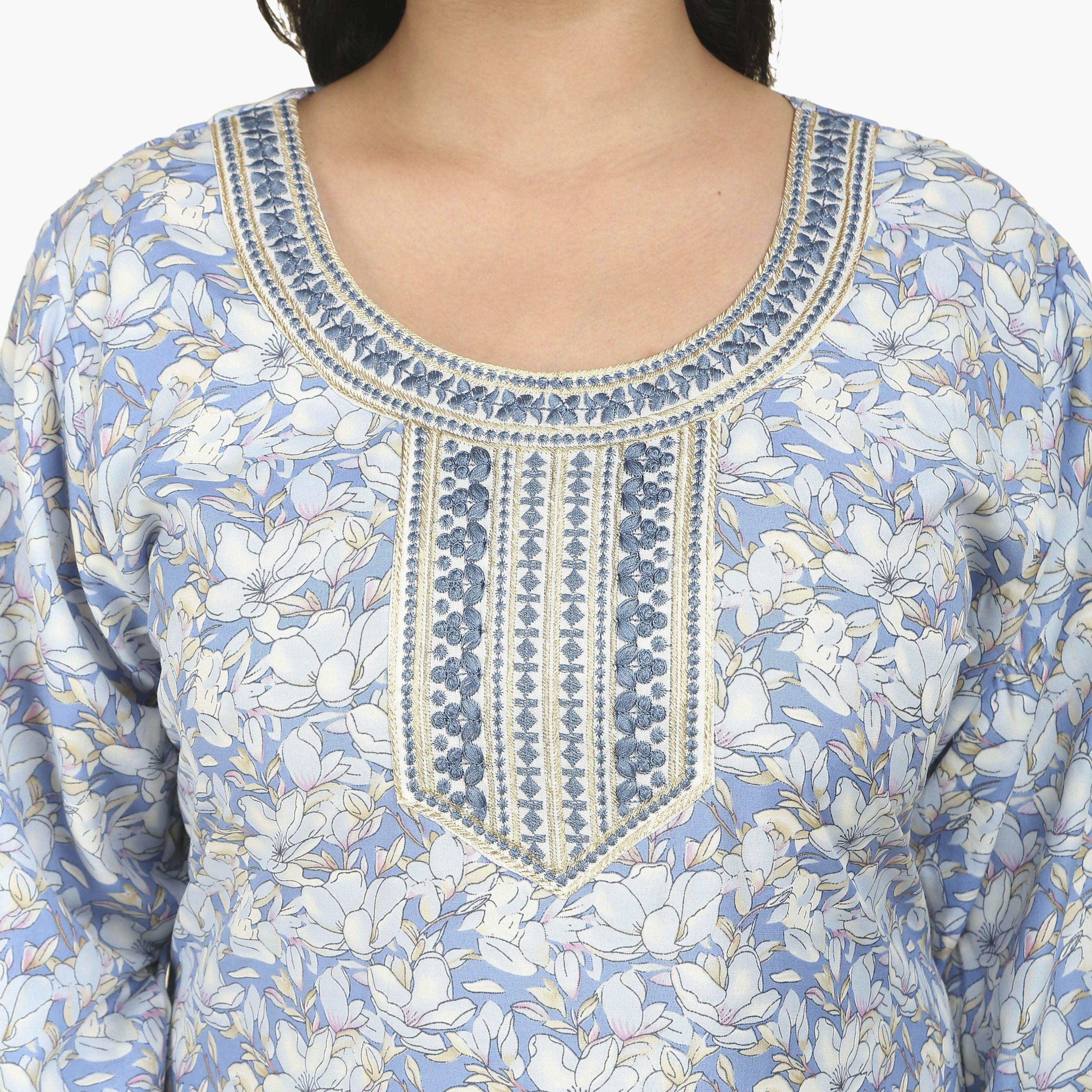 جلابية نسائية بصدرية مطرزة وطبعة زهور من هنا أند سارة-women-arabicclothing-jalabiyas-image-7