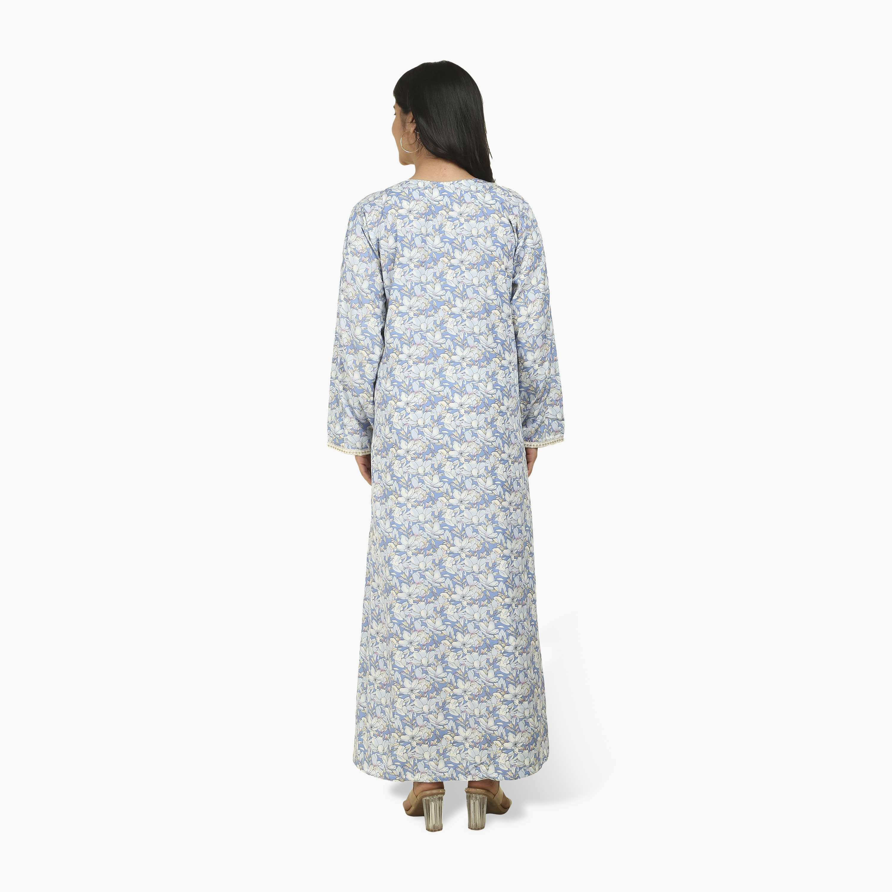 جلابية نسائية بصدرية مطرزة وطبعة زهور من هنا أند سارة-women-arabicclothing-jalabiyas-image-9