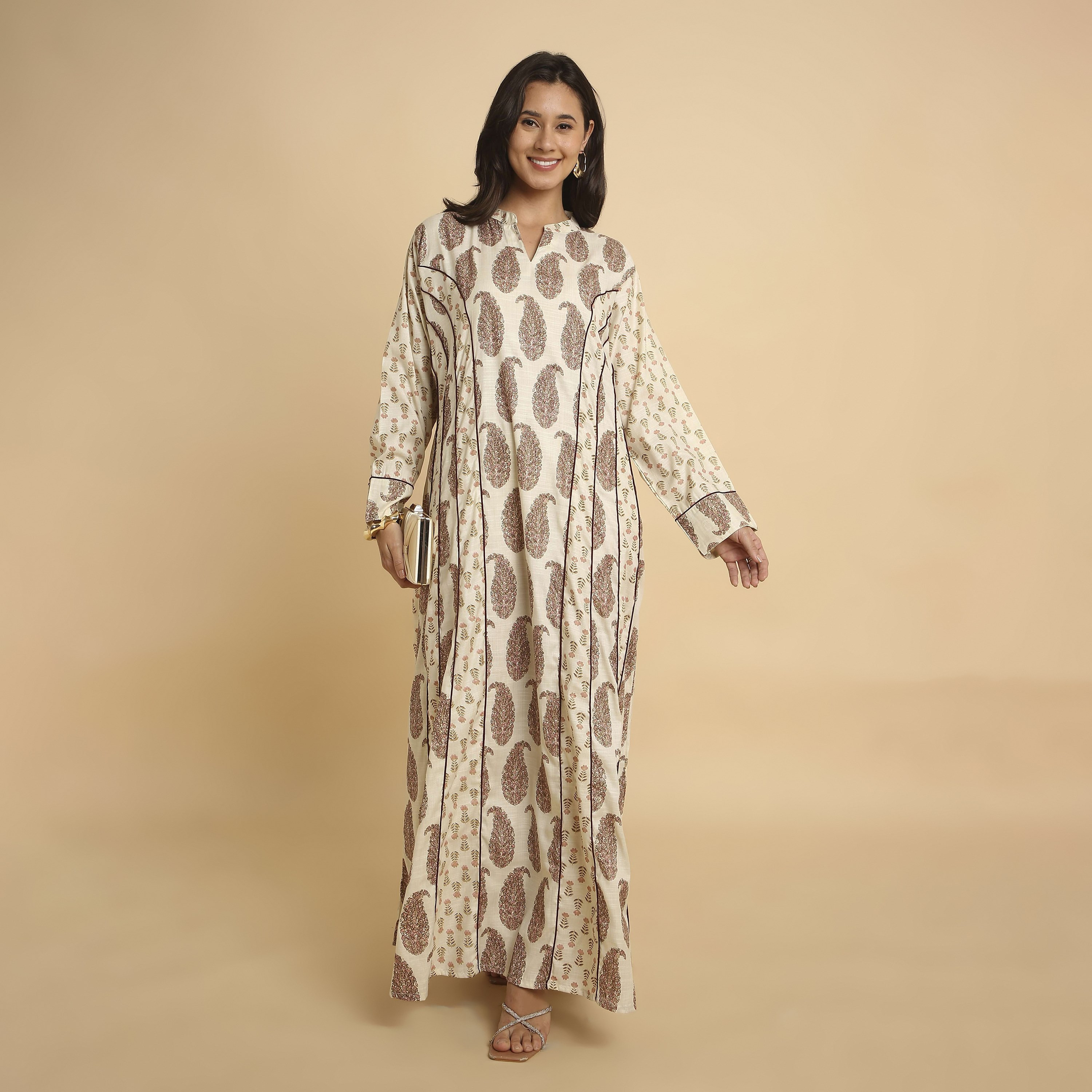 HanaandSara Floral Paisley Print Mandarin Collar Women's Jalabiya-women-arabicclothing-jalabiyas-image-6