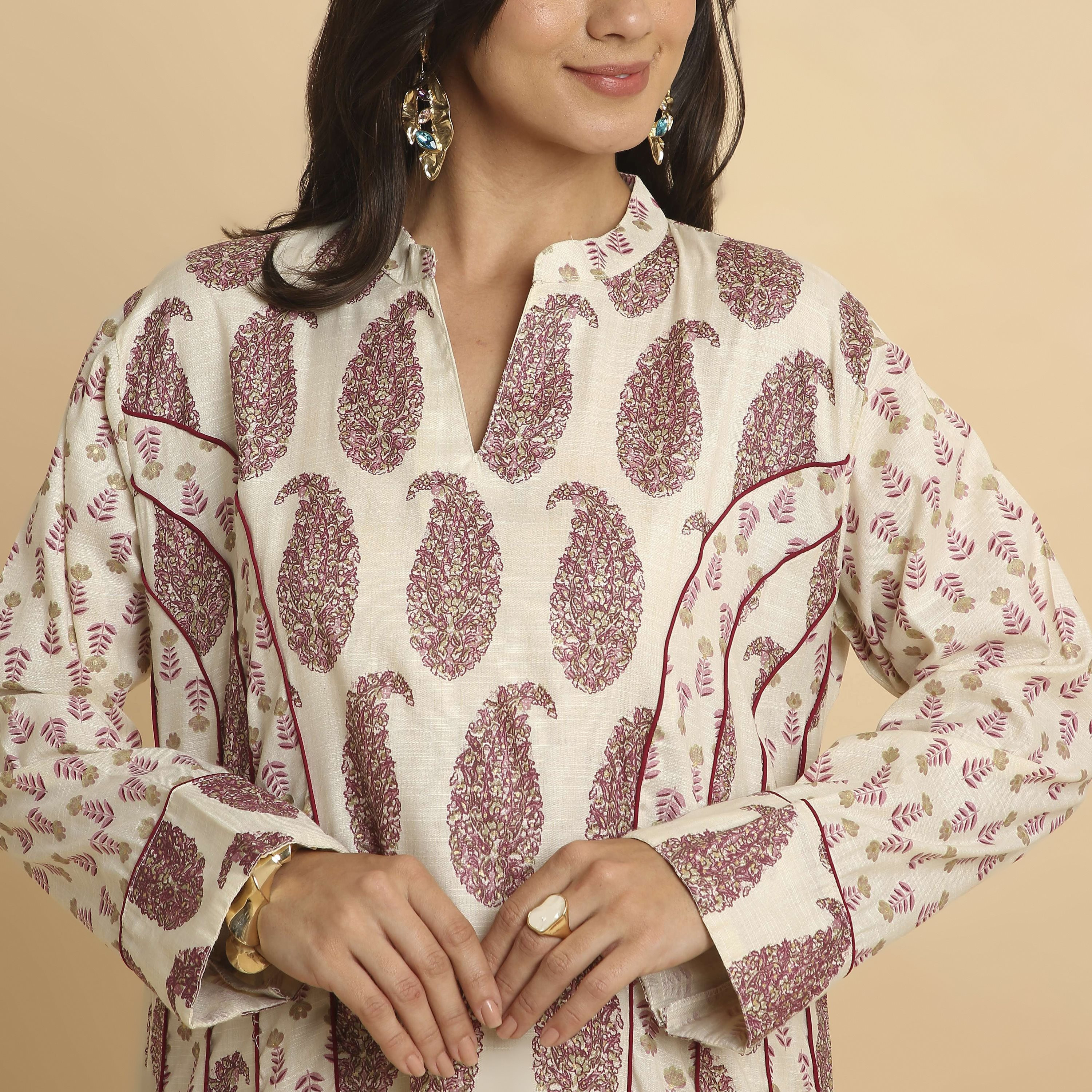 HanaandSara Floral Paisley Print Mandarin Collar Women's Jalabiya-women-arabicclothing-jalabiyas-image-17