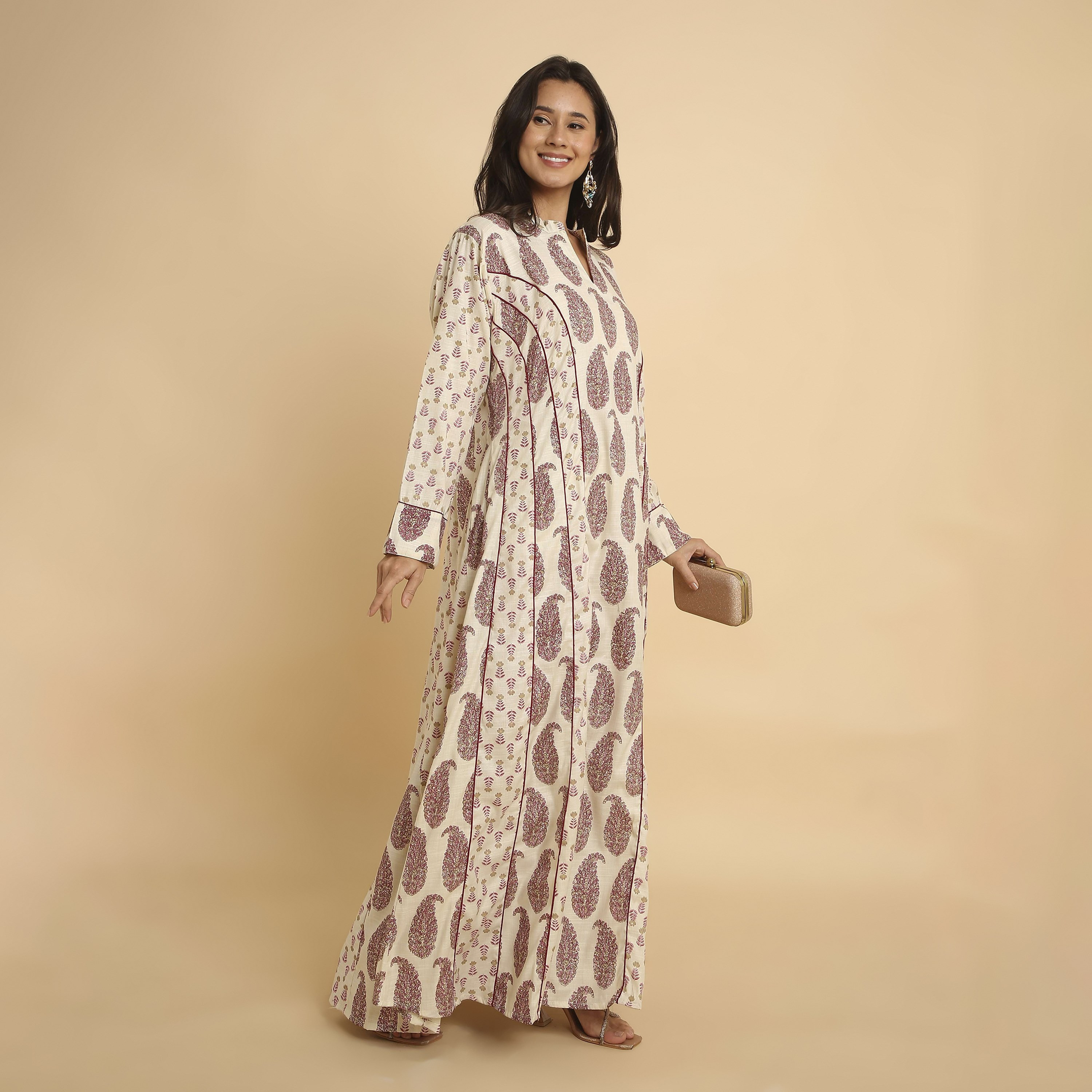 HanaandSara Floral Paisley Print Mandarin Collar Women's Jalabiya-women-arabicclothing-jalabiyas-image-18