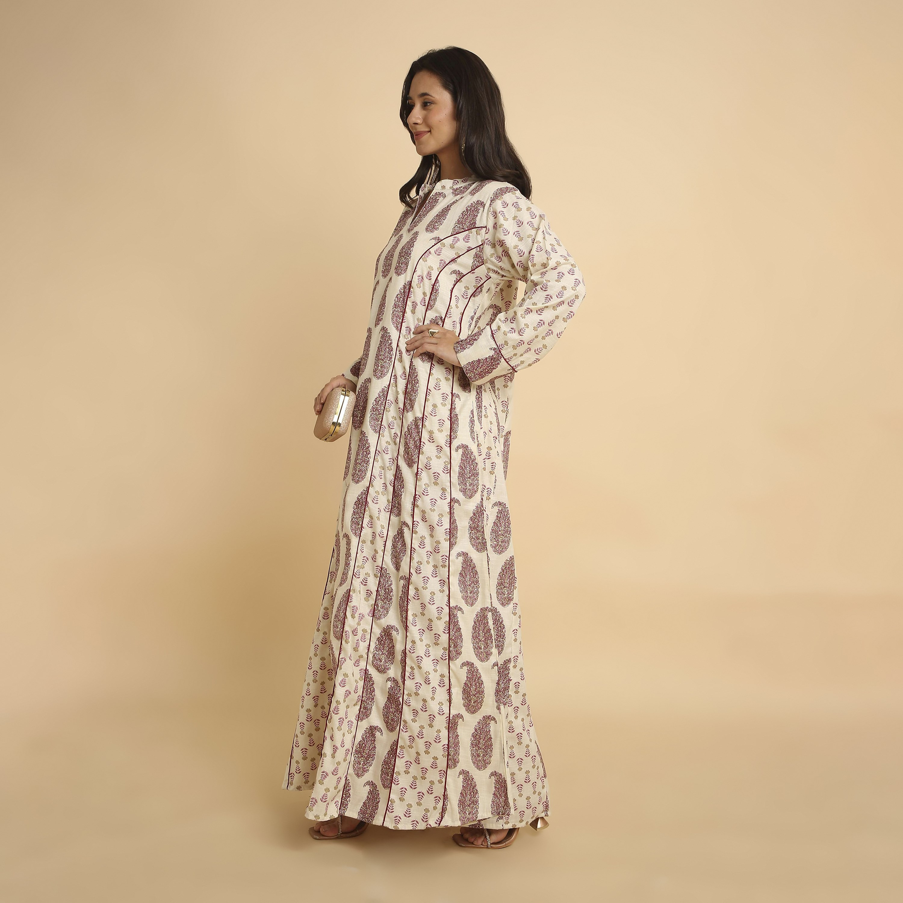 HanaandSara Floral Paisley Print Mandarin Collar Women's Jalabiya-women-arabicclothing-jalabiyas-image-19