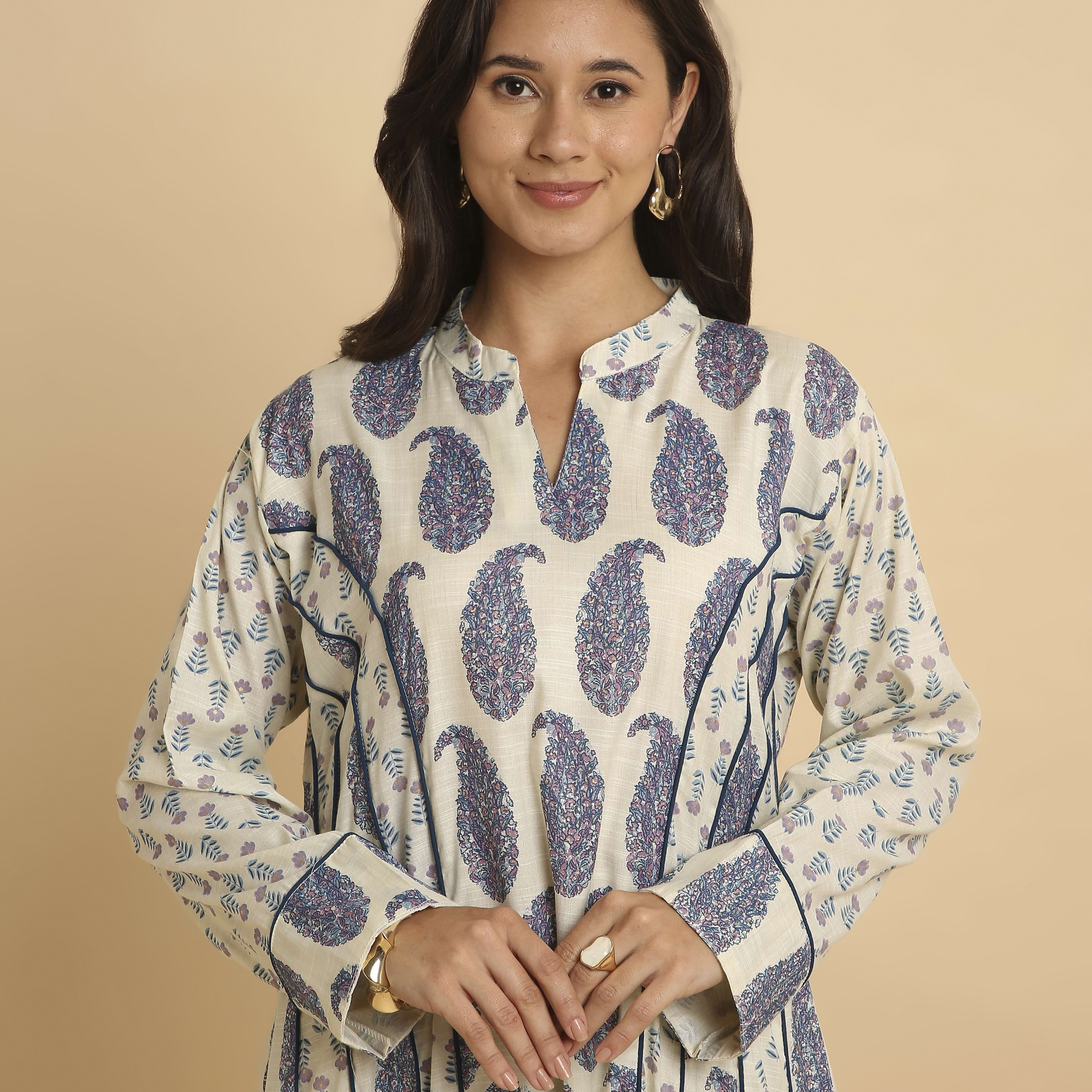 HanaandSara Floral Paisley Print Mandarin Collar Women's Jalabiya-women-arabicclothing-jalabiyas-image-12