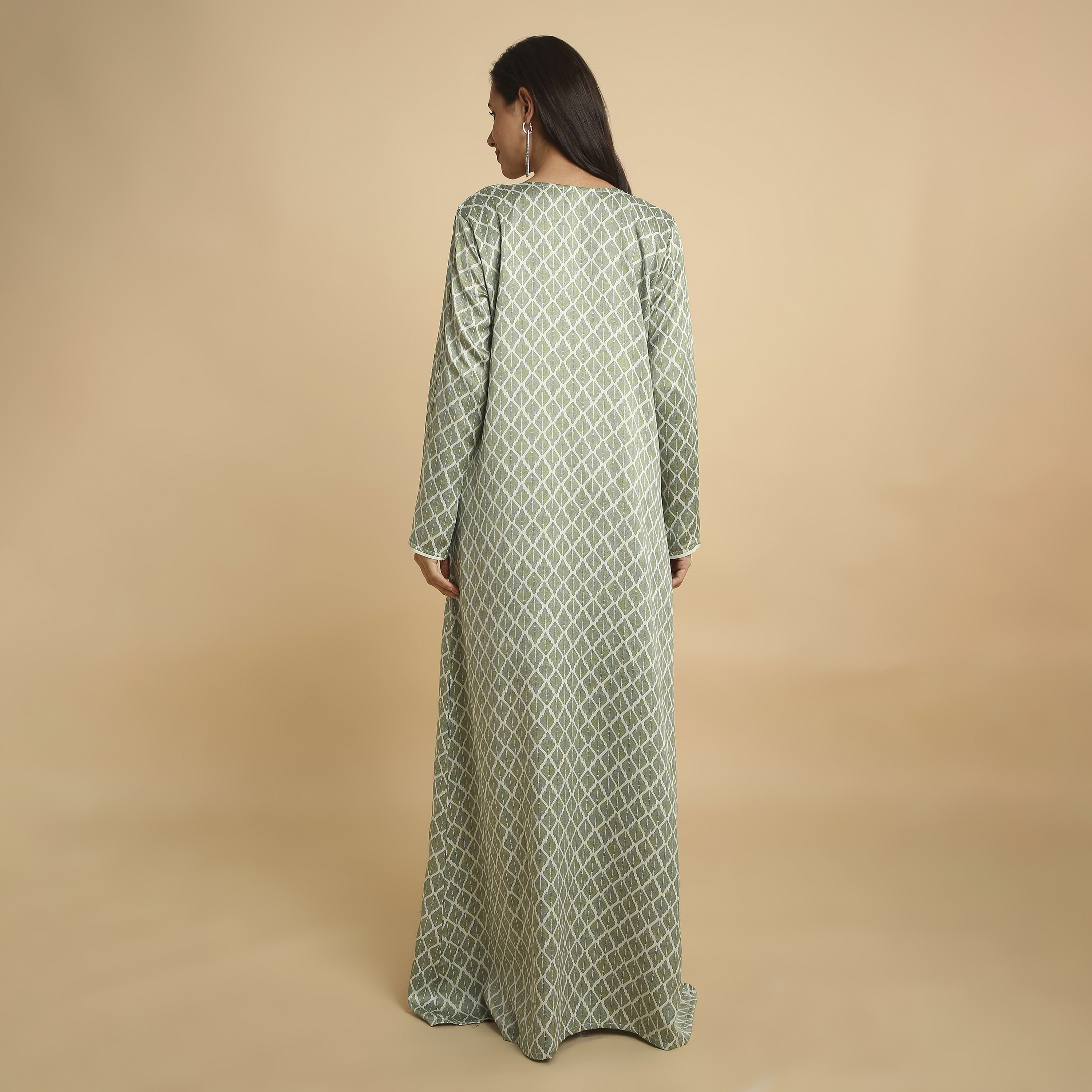 HanaandSara Geometric Leaf Print V-Neck Women's Jalabiya-women-arabicclothing-jalabiyas-image-15