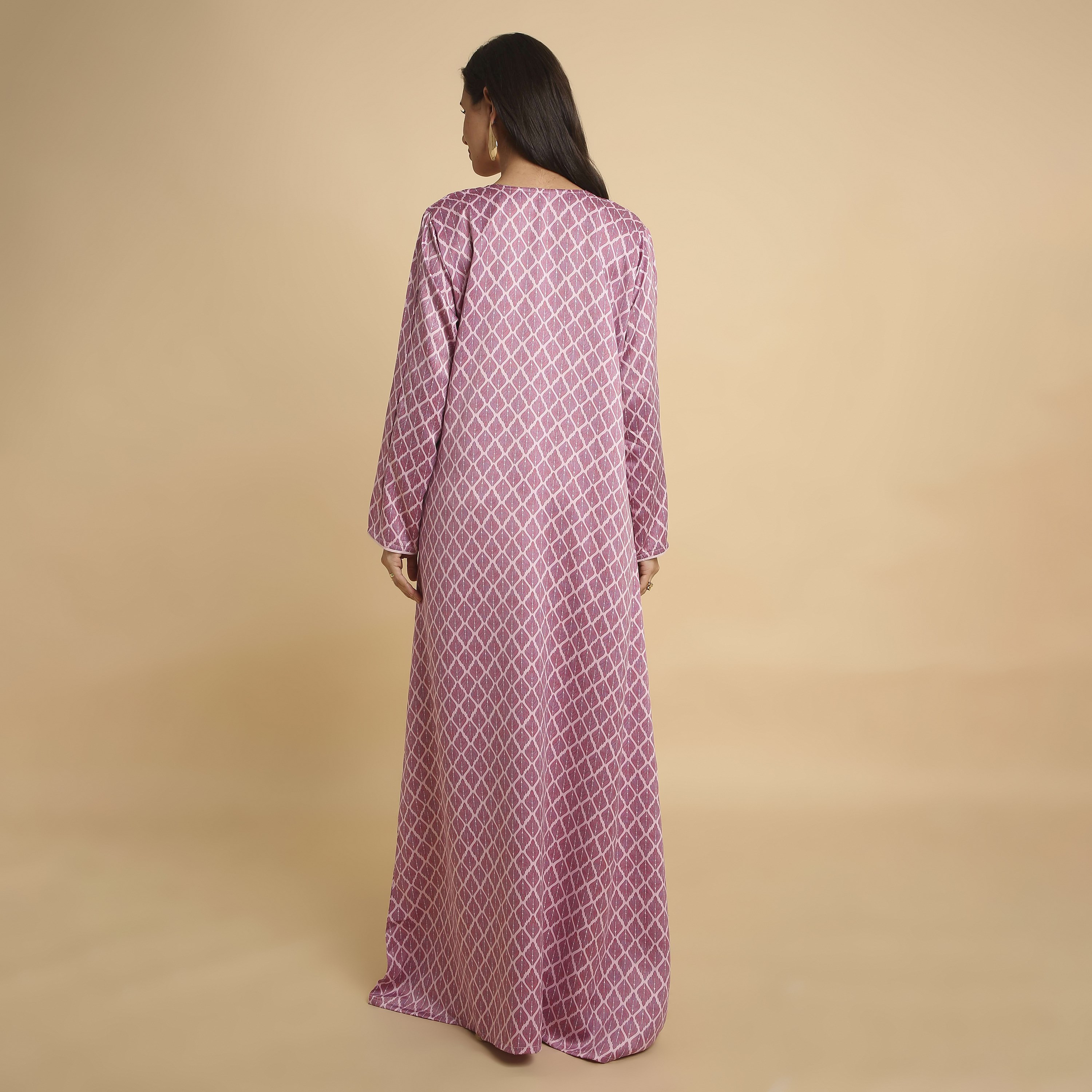HanaandSara Geometric Leaf Print V-Neck Women's Jalabiya-women-arabicclothing-jalabiyas-image-10