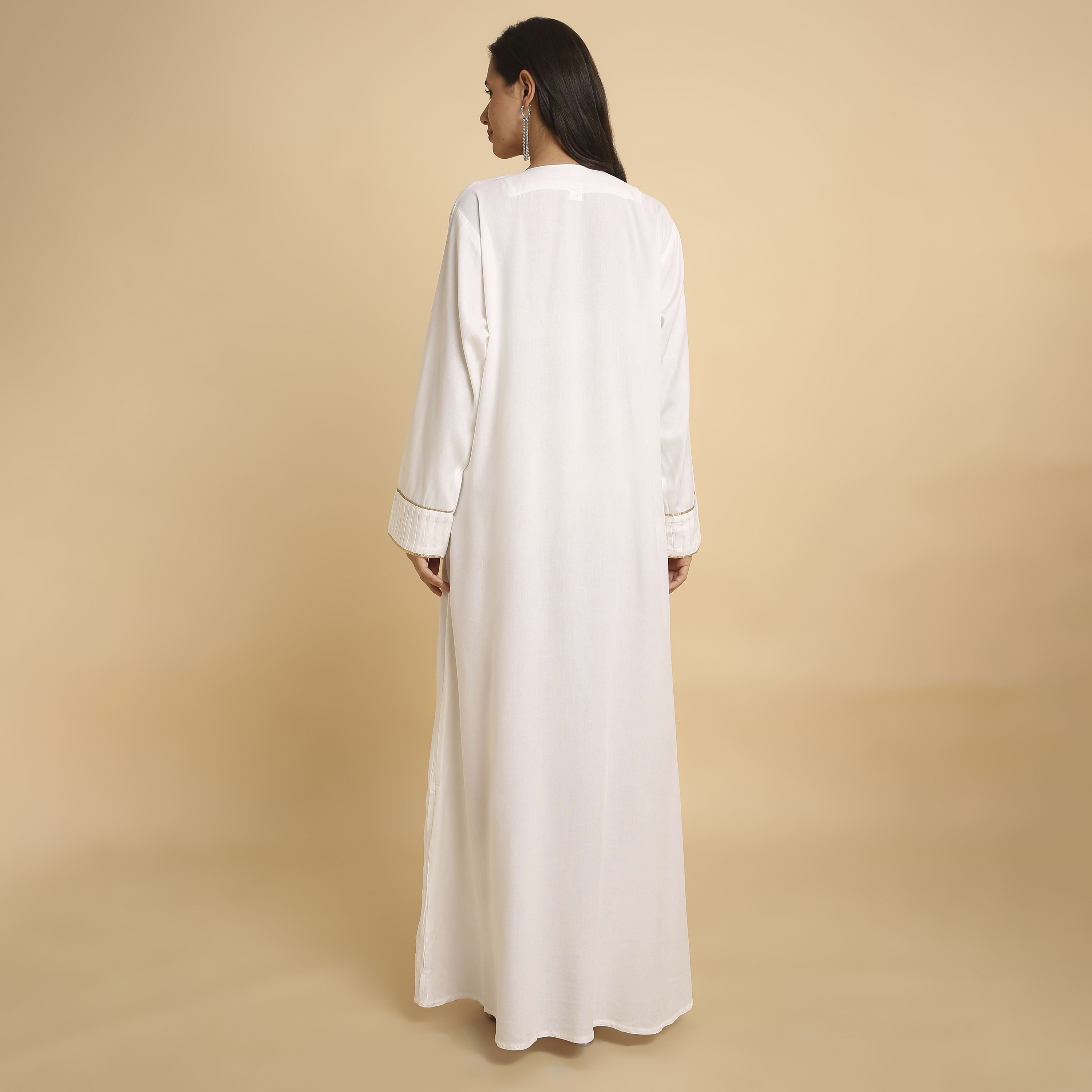HanaandSara White Embroidered Yoke Round Neck Women's Jalabiya-women-arabicclothing-jalabiyas-image-5