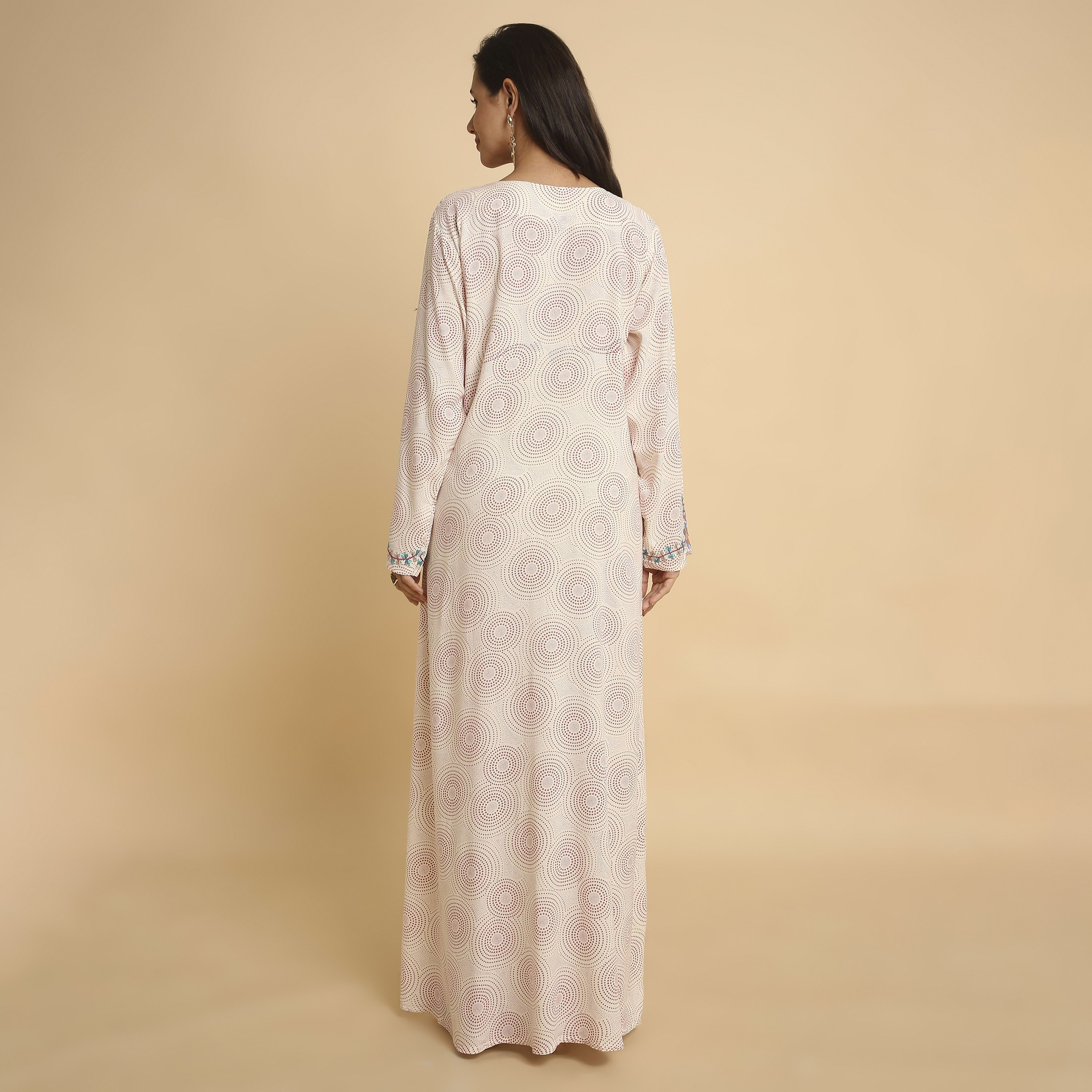 HanaandSara Circular Print Floral Embroidered Yoke Notched Round Neck Women's Jalabiya-women-arabicclothing-jalabiyas-image-15