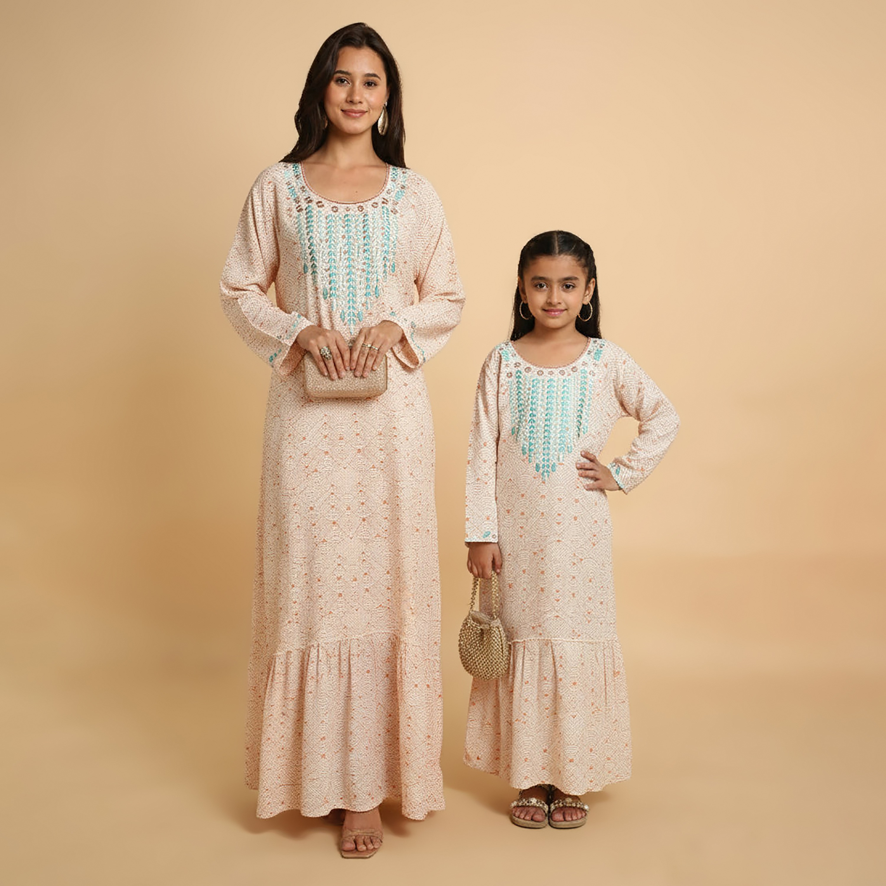 HanaandSara Abstract Wave Print Round Neck Women's Tiered Jalabiya-women-arabicclothing-jalabiyas-image-2