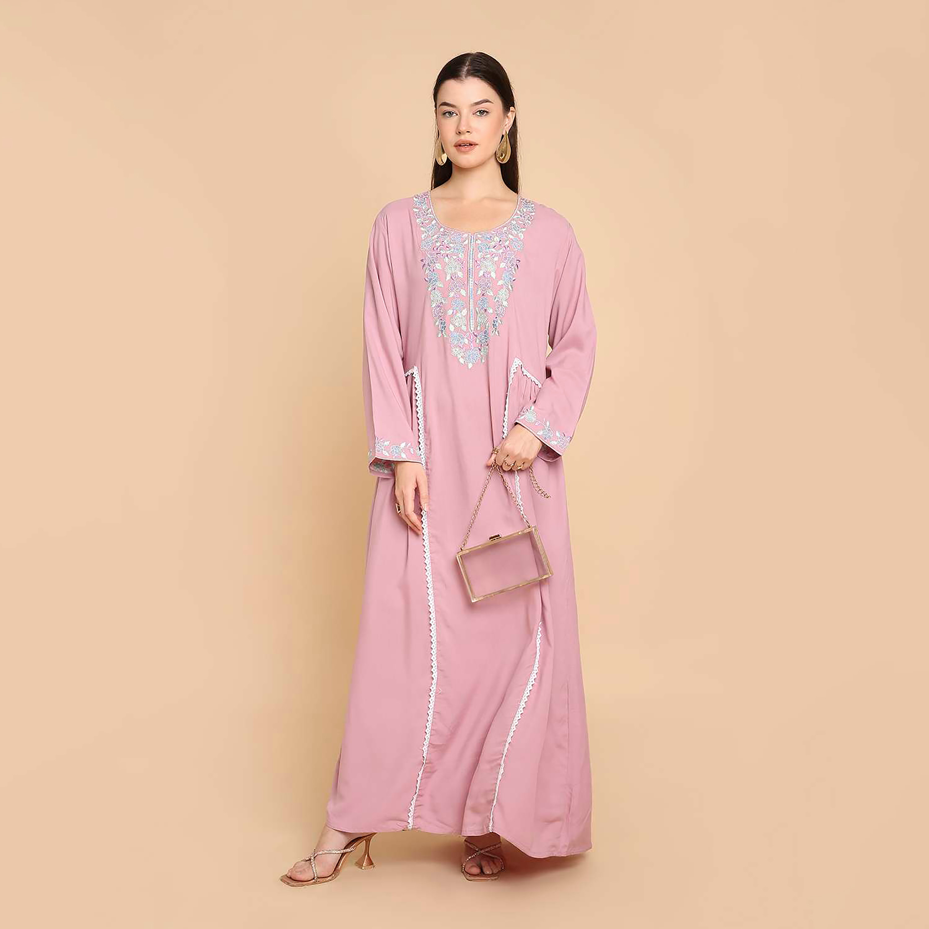 جلابية نسائية بصدرية مطرزة من هنا اند سارة-women-arabicclothing-jalabiyas-image-1