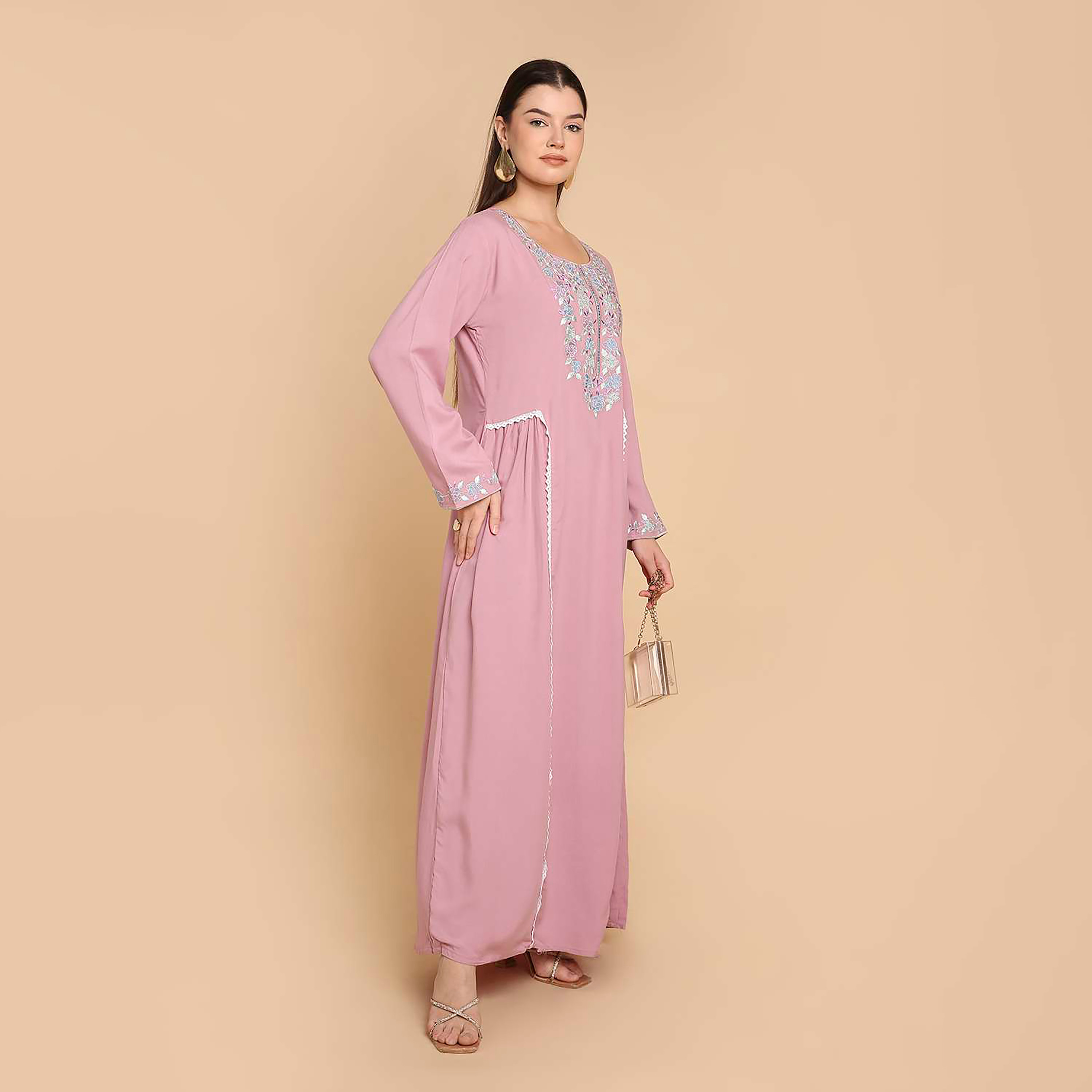 جلابية نسائية بصدرية مطرزة من هنا اند سارة-women-arabicclothing-jalabiyas-image-4