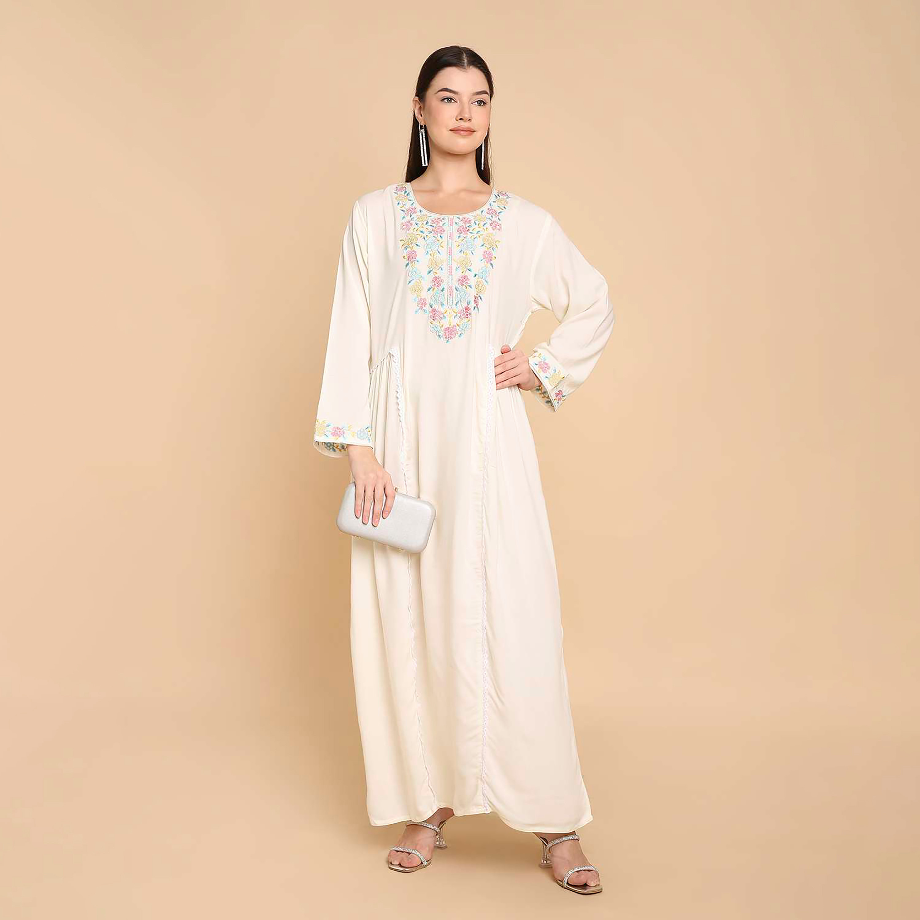 جلابية نسائية بصدرية مطرزة من هنا اند سارة-women-arabicclothing-jalabiyas-image-1