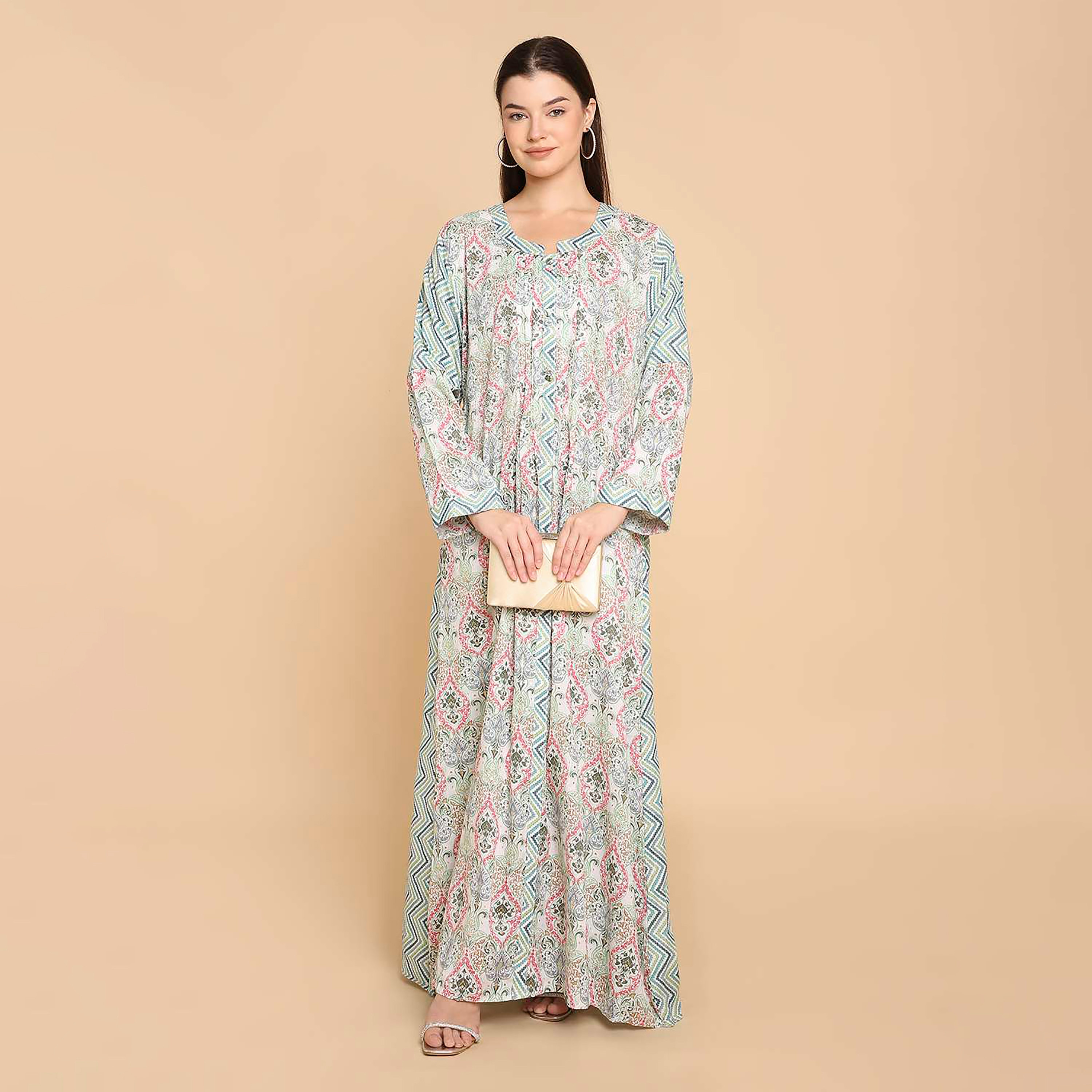 HanaandSara Damask Print Women's Jalabiya-women-arabicclothing-jalabiyas-image-1