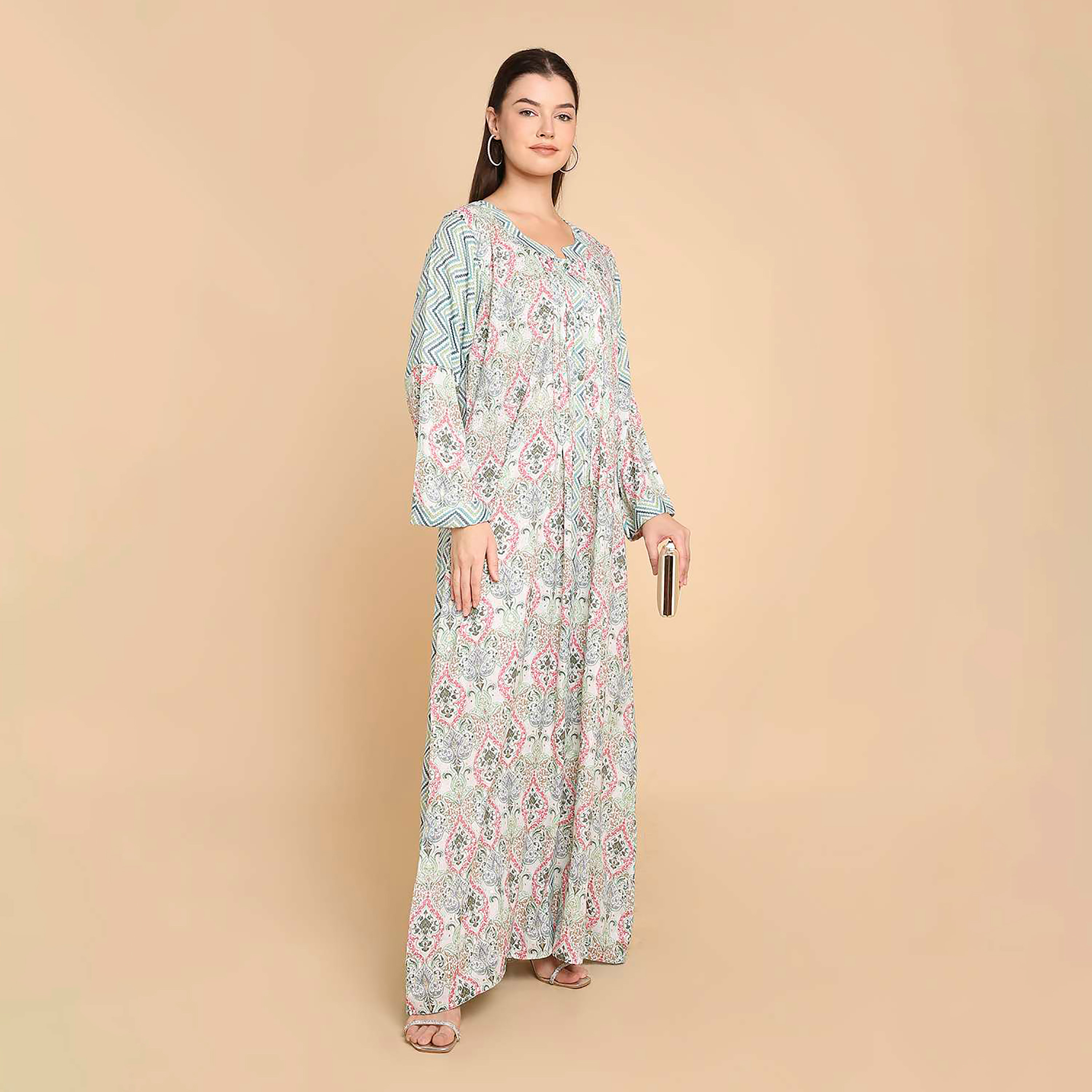 HanaandSara Damask Print Women's Jalabiya-women-arabicclothing-jalabiyas-image-4