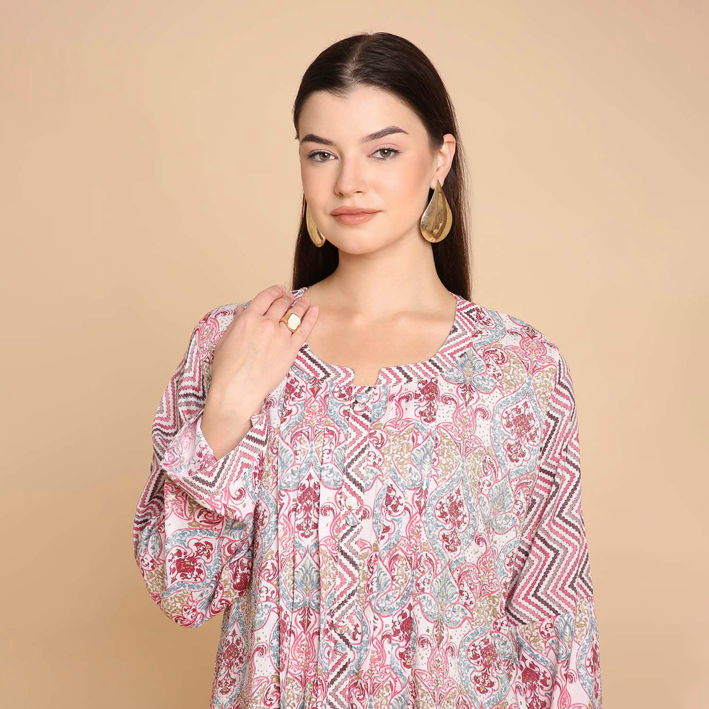 HanaandSara Damask Print Women's Jalabiya-women-arabicclothing-jalabiyas-image-2