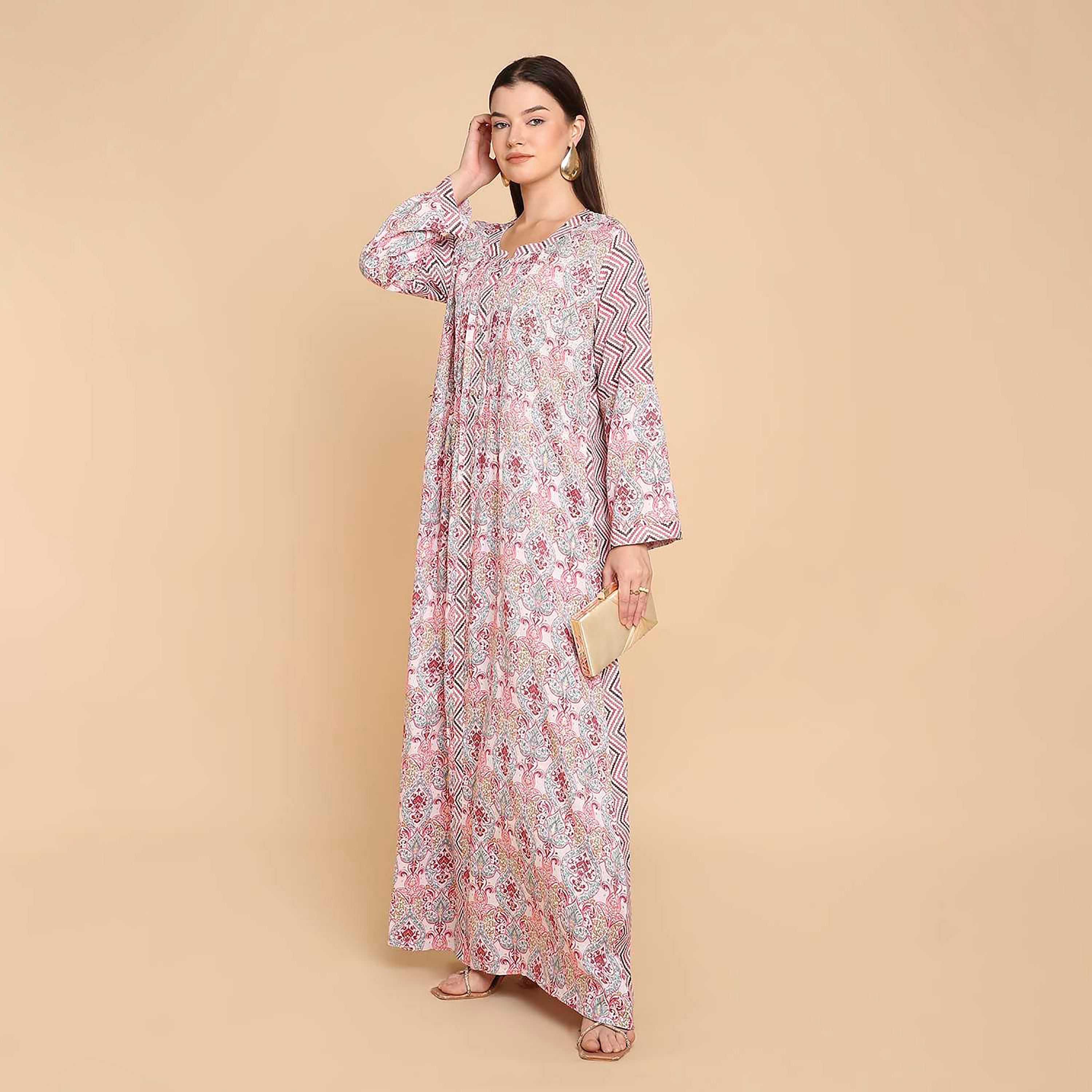 HanaandSara Damask Print Women's Jalabiya-women-arabicclothing-jalabiyas-image-3