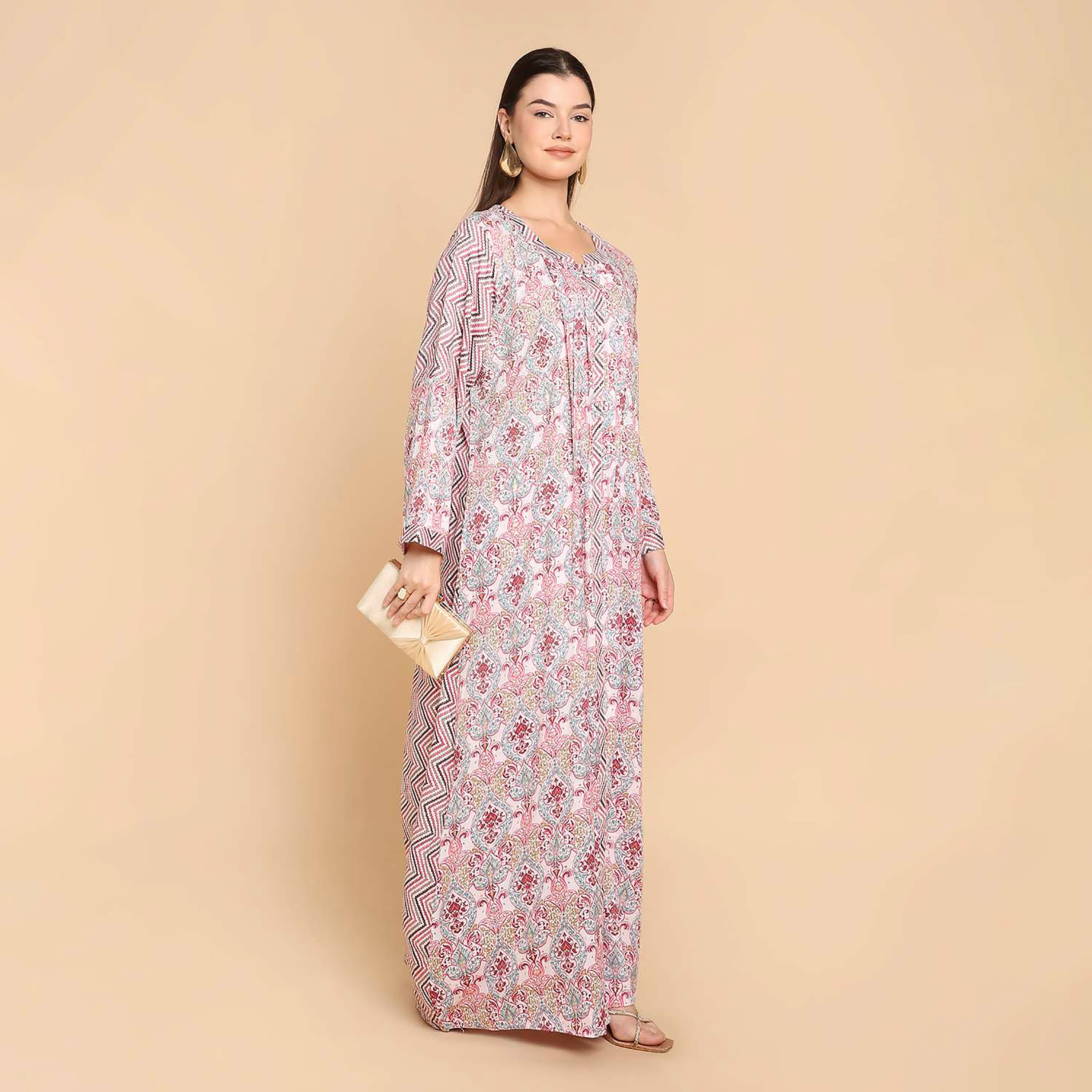 HanaandSara Damask Print Women's Jalabiya-women-arabicclothing-jalabiyas-image-4