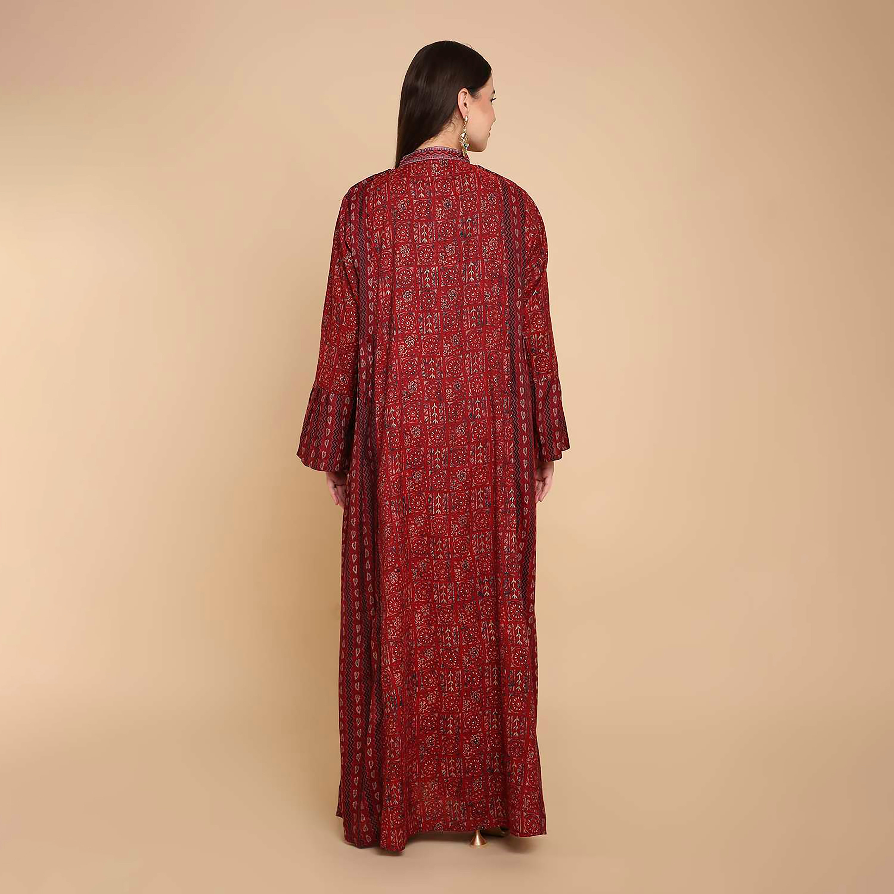 جلابية نسائية مطبوعة بياقة ماندارين وأكمام جرس من هناأندسارة-women-arabicclothing-jalabiyas-image-10