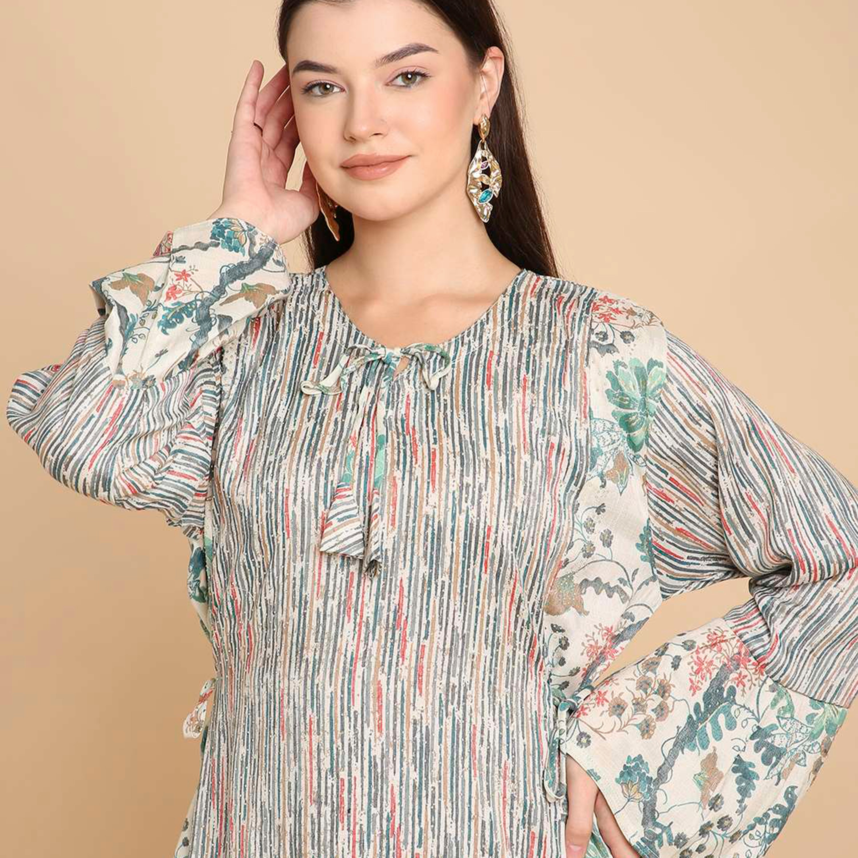 جلابية نسائية مطبوعة بأكمام جرس من هناأندسارة-women-arabicclothing-jalabiyas-image-2